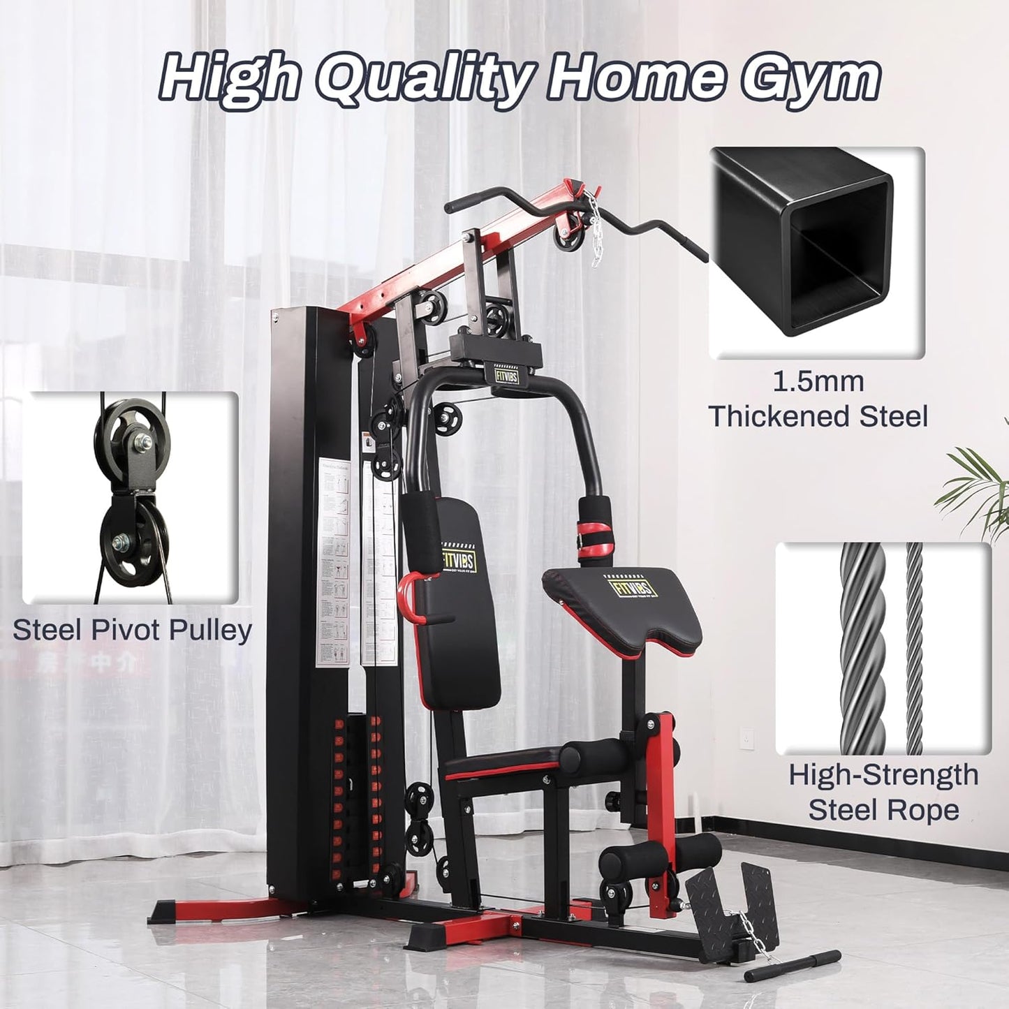 Home Gym Equipment, Multifunctional Full Body Workout Weight Machine Station with Weight Stack, All in One Exercise Equipment with Pulley System & Seated Rowing for Home Gym Strength Training