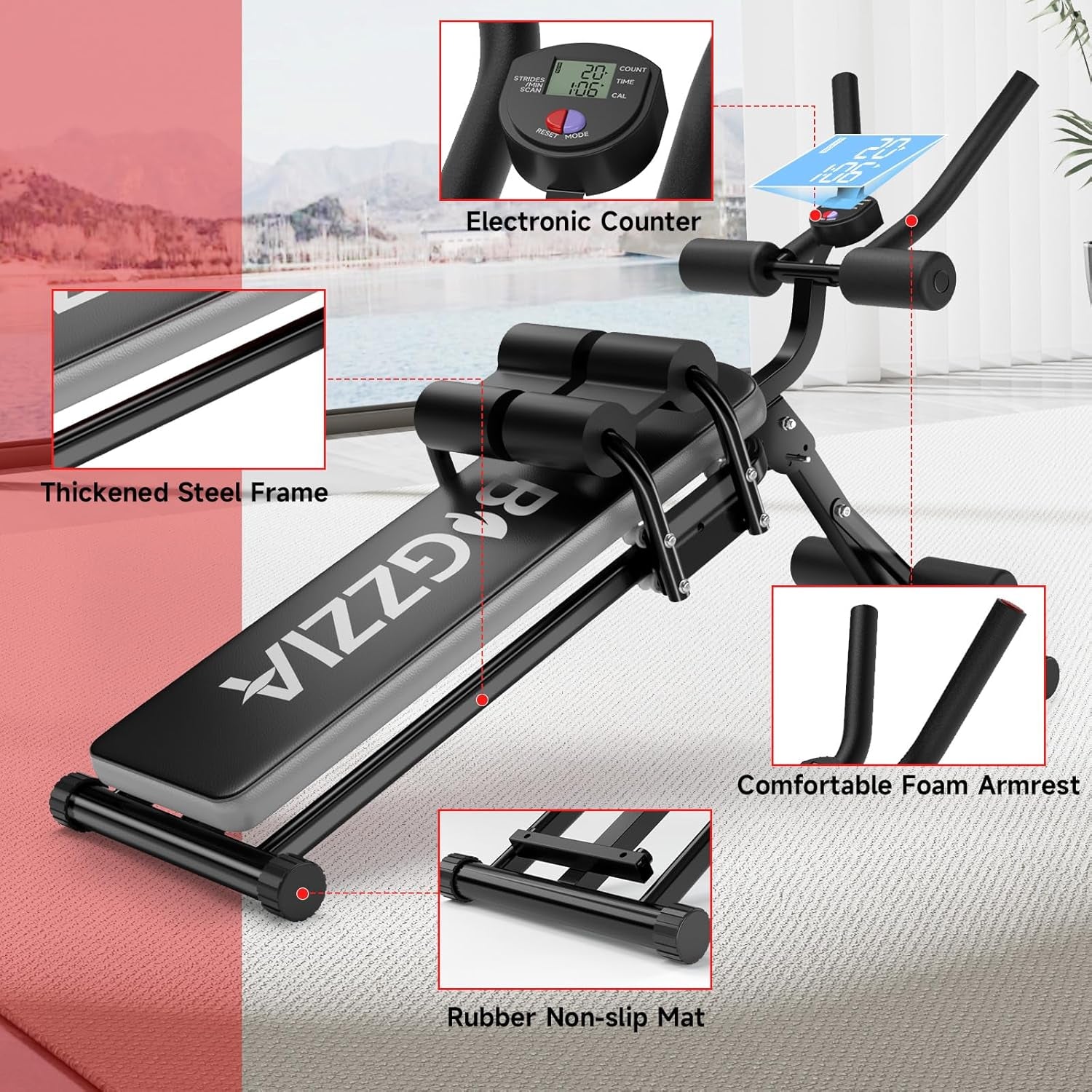 Ab Machine, 5-In-1 Adjustable Ab Workout Bench Core Abdomen Trainer for Stomach Workout, Crunch Machine Exercise Equipment for Home Gym - Sit UP, Push UP, Leg Press, Glider, Roman Chair, 330Lbs Capacity