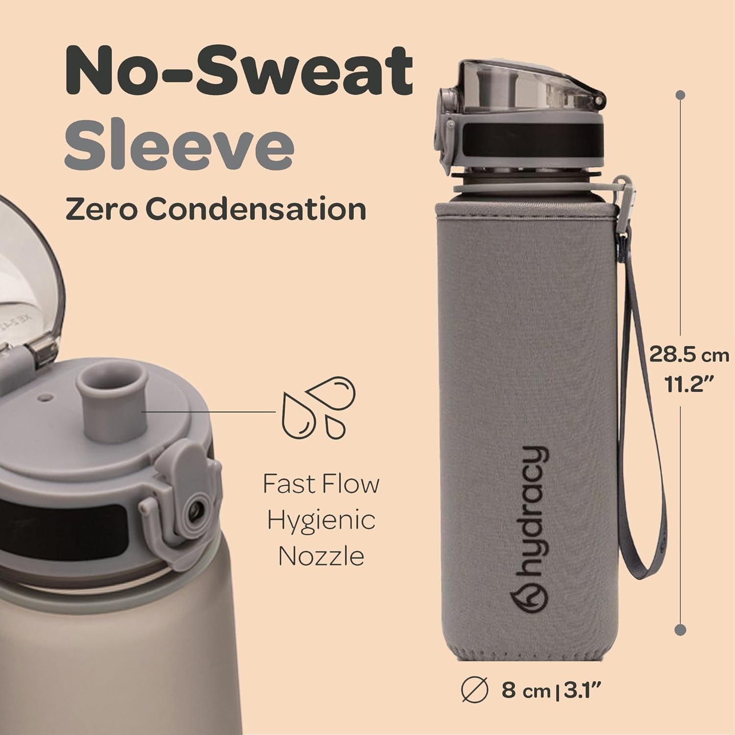 Water Bottle with Time Marker -Large BPA Free Water Bottle & No Sweat Sleeve -Leak Proof Gym Bottle with Times to Drink - Ideal for Fitness Sports & Outdoors