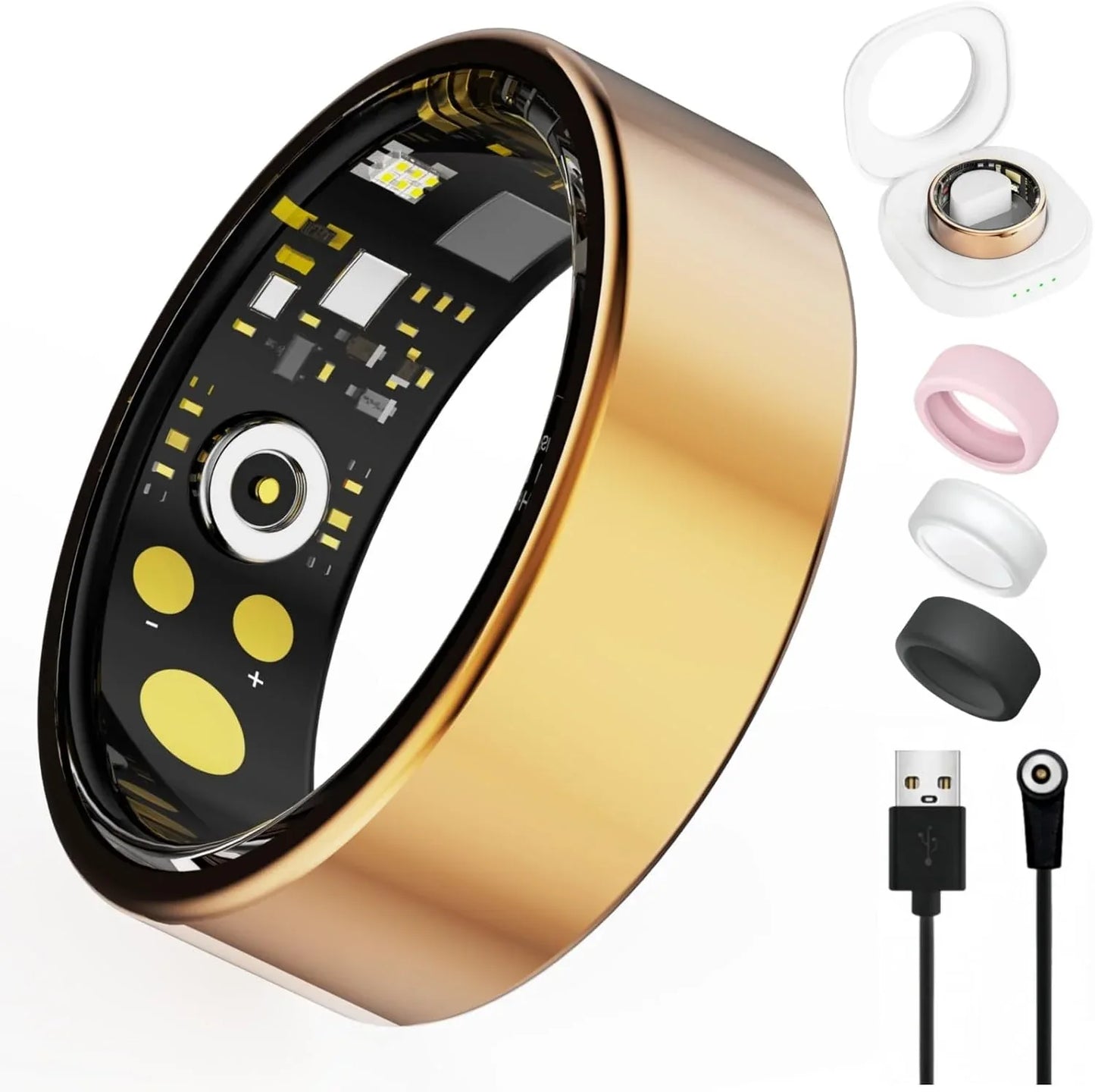 Rose Gold Smart Health Tracker Ring with Heart Rate Blood Oxygen Sleep Monitoring - Modern Mixed Goods