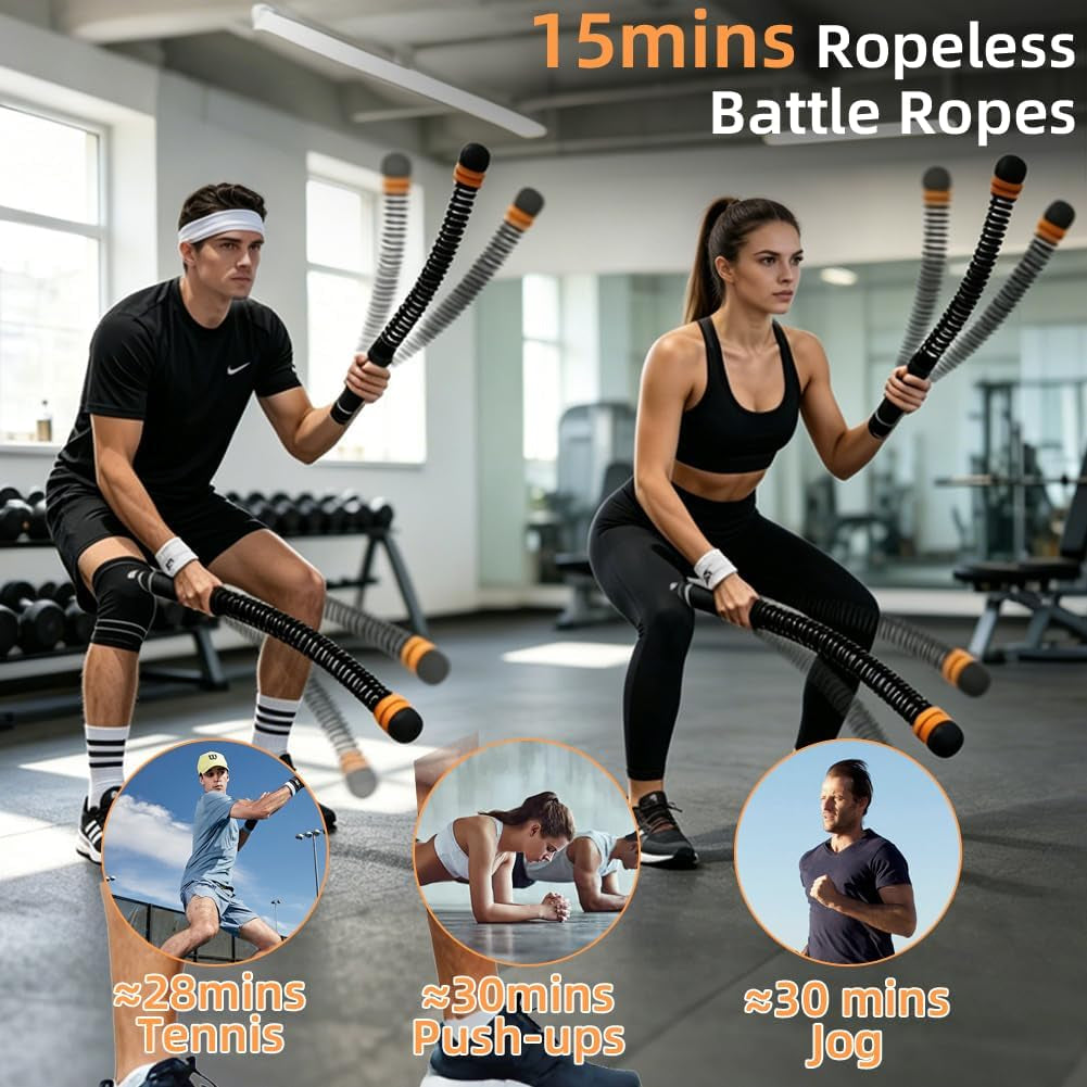 Cordless Battle Ropes - Adjustable Cordless Training Rope with Wrist Wraps, Heavy Duty Battle Ropes for Home Gym HIIT & Full Body Strength Training Men Women