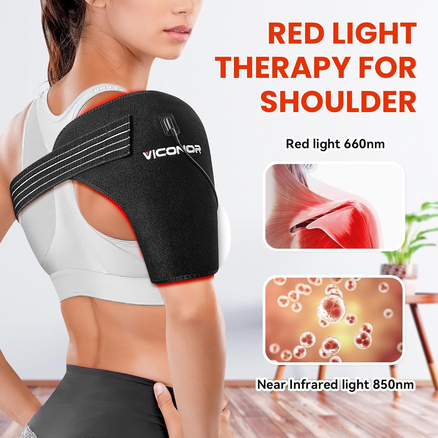 Red Light Therapy for Shoulder Pain Relief, Infrared Light Therapy for Body, Improve Joint Muscle, 660Nm & 850Nm Red Light Shoulder Wrap, Black1