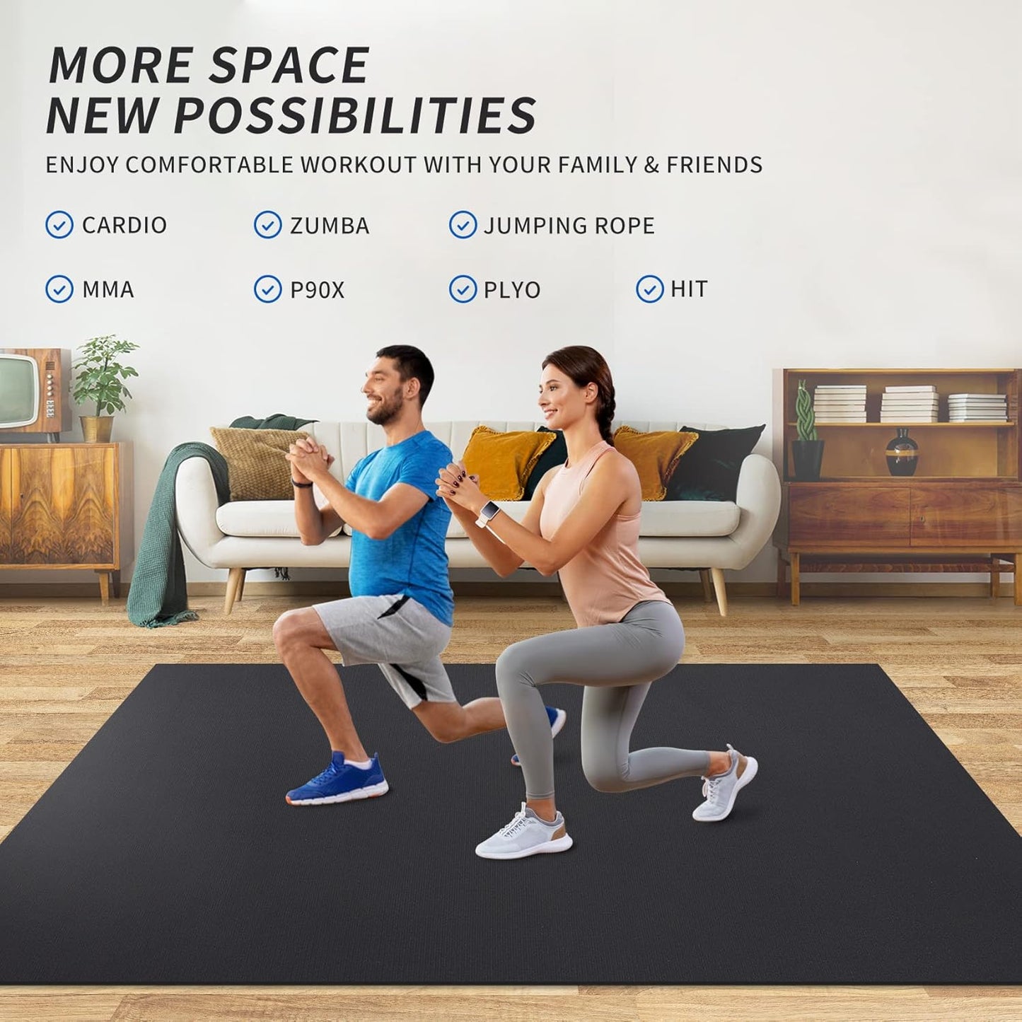 Extra Large Exercise Mat for Home Gym, 8'X4.5'/7'X4.5'/6'X4.5'(7Mm) Workout Mats for Gym Flooring, Non-Slip, Extra Thick Durable Cardio Mat, Ideal for Plyo, Weights, MMA, Jump Rope -Shoe Friendly