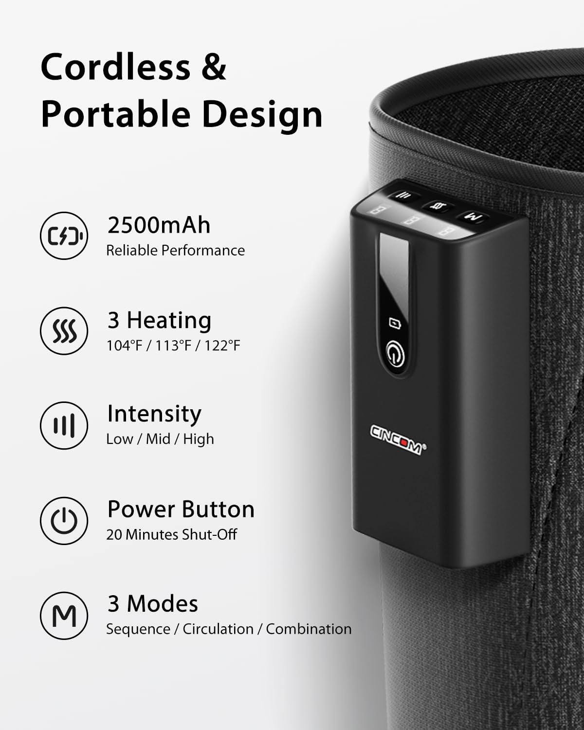 Leg Massager with Heat and Air Compression, Cordless Calf Massager for Circulation and Pain Relief, Rechargeable Leg Compression Massager for Edema Leg Relief
