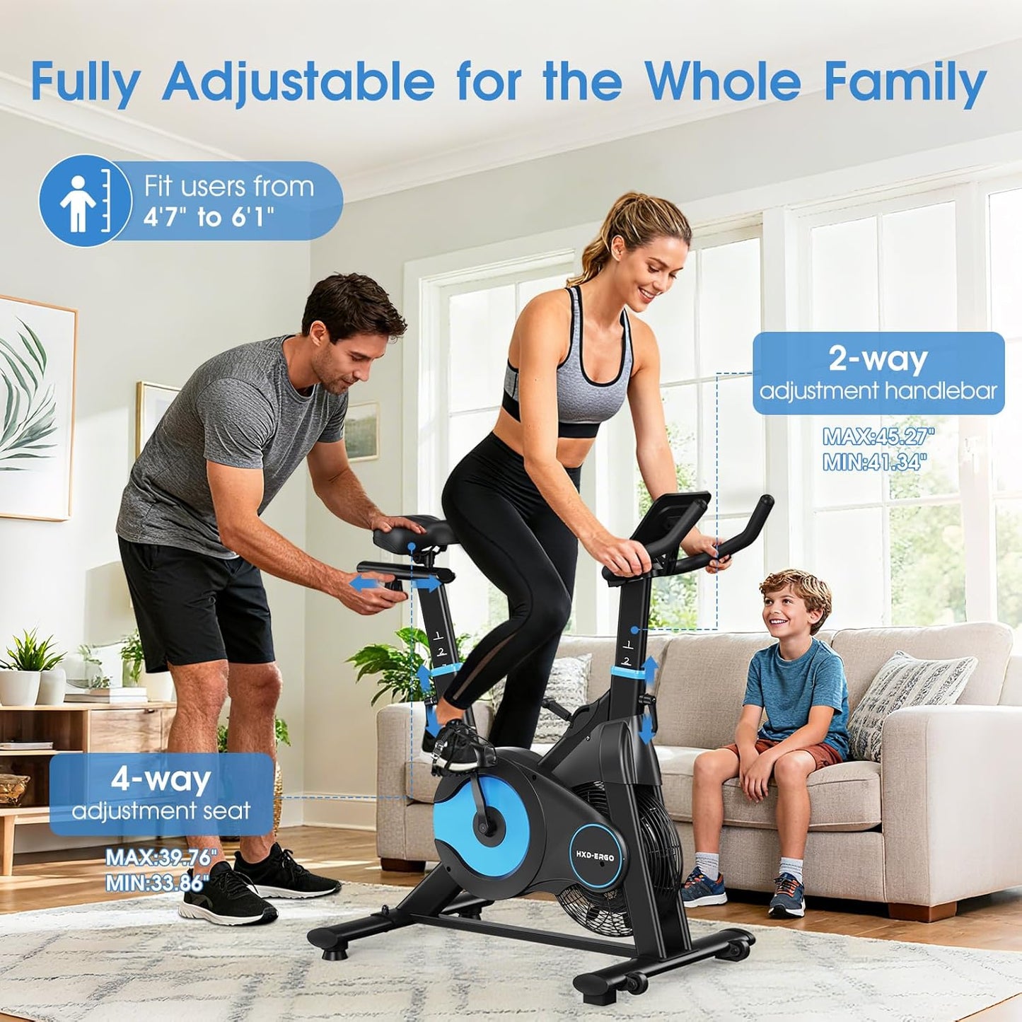 Exercise Bike, Magnetic & Air Resistance Indoor Bike, Stationary Bike for Home with Silent Belt Drive, Adjustable Resistance, App Compatible Cycling Bike with LCD Monitor, 350Lbs Capacity Workout Bike