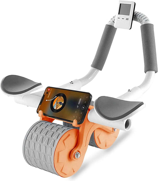 Double wheel Ab Roller Wheel with built-in timer and auto-rebound core trainer for stable, controlled workouts