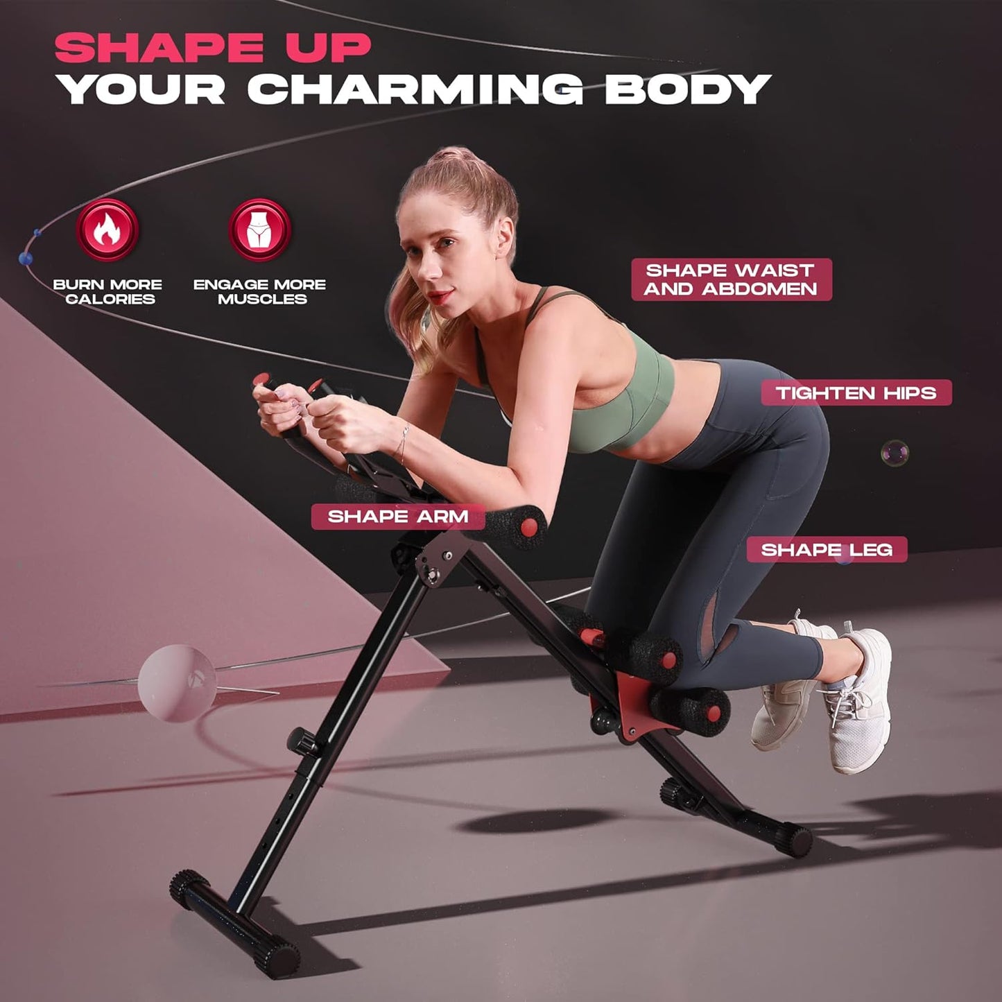 AW1 Ab Workout Machine, Ab Crunch Machine Ab Workout Equipment Foldable for Home Gym, Bottom-Up Abdominal Trainer for Core Waist Workout and Body Shaping with Adjustable Heights and Angles, Red