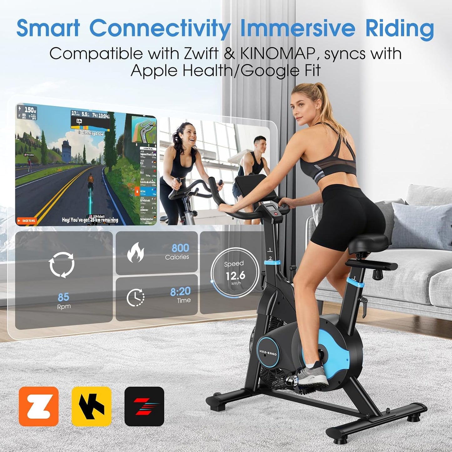 Exercise Bike, Magnetic & Air Resistance Indoor Bike, Stationary Bike for Home with Silent Belt Drive, Adjustable Resistance, App Compatible Cycling Bike with LCD Monitor, 350Lbs Capacity Workout Bike