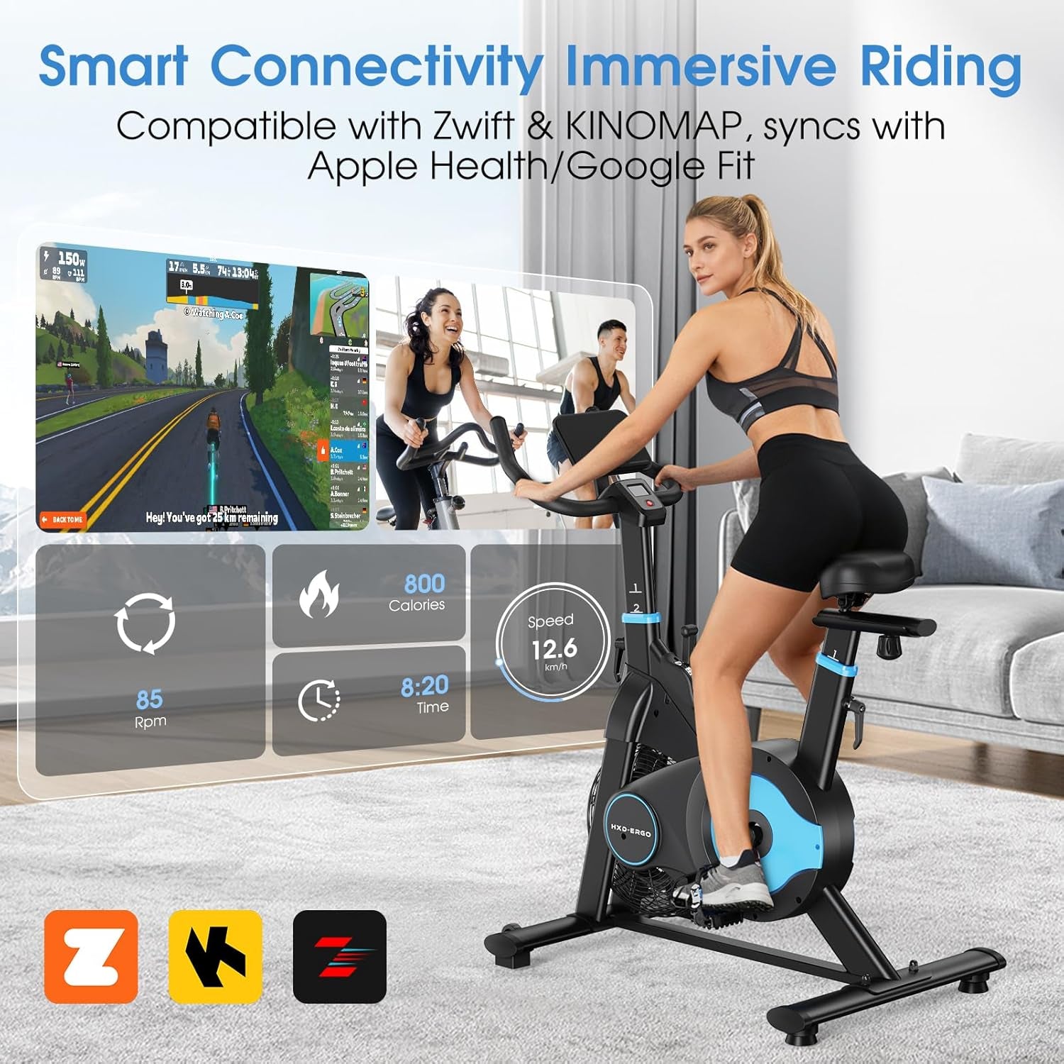 Exercise Bike, Magnetic & Air Resistance Indoor Bike, Stationary Bike for Home with Silent Belt Drive, Adjustable Resistance, App Compatible Cycling Bike with LCD Monitor, 350Lbs Capacity Workout Bike