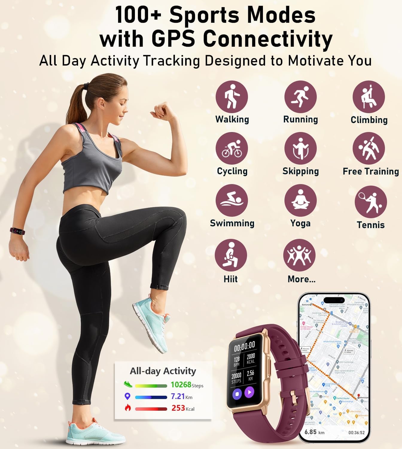 Smart Watch Health Fitness Tracker with 24/7 Heart Rate, Blood Oxygen Blood Pressure Sleep Monitor, 115 Sports Modes, Step Calorie Counter Pedometer IP68 Waterproof for Android and Iphone Women Men