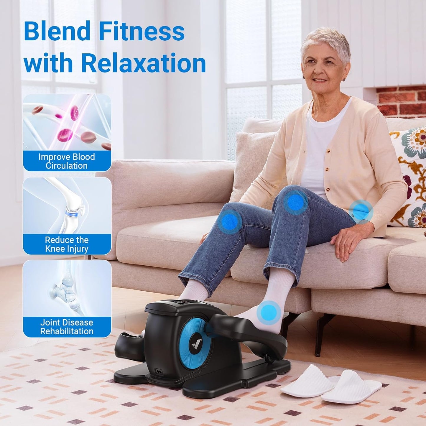 under Desk Elliptical Machine, Elliptical Leg Exerciser as Seen on TV for Seniors Adults Fully Assembled, Elliptical Exercise Machine Portable Electric Pedal with Remote Control&12 Auto Mode