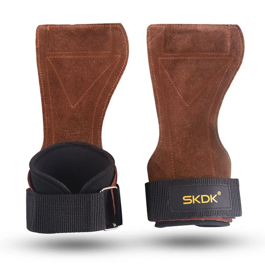 Gym Grips for Men Women Cowhide Palm Guards Weightlifting Fitness Workout Gloves Grips with Wrist Wraps Training Equipment