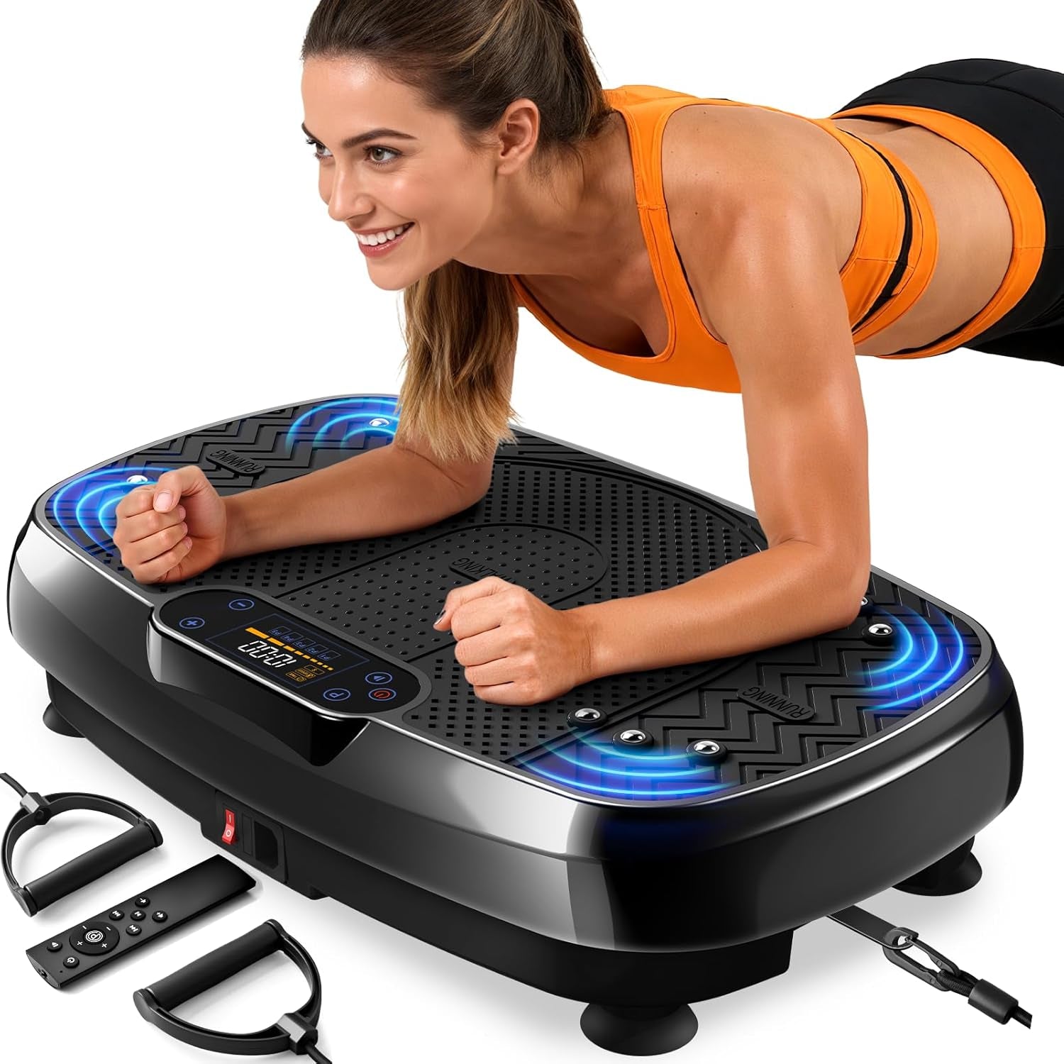 Vibration Plate Exercise Machine, 450Lbs Capacity Full Body Workout Platform, LED Display, Bluetooth Audio, Resistance Bands for Home Gym Office Fitness, Lymphatic Drainage and Weight Loss