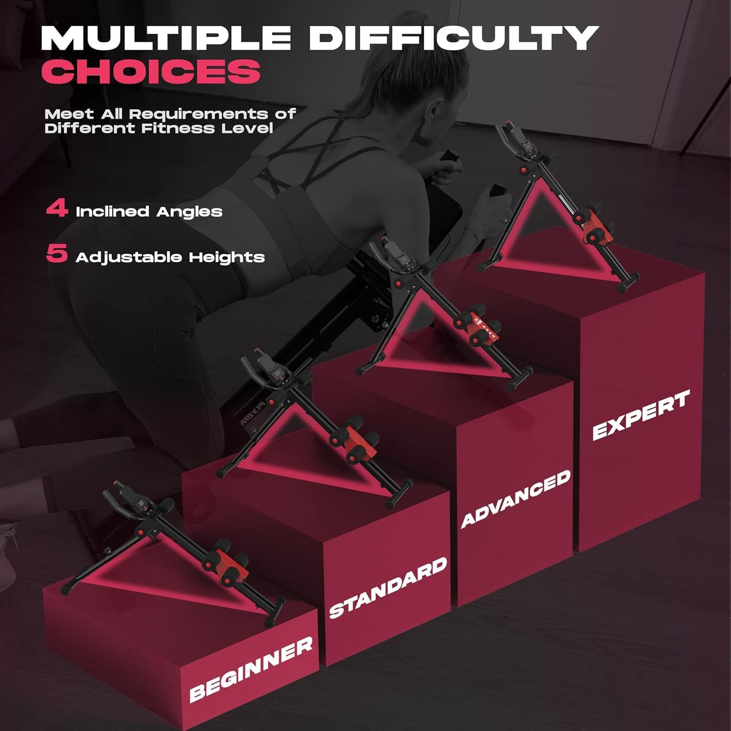 AW1 Ab Workout Machine, Ab Crunch Machine Ab Workout Equipment Foldable for Home Gym, Bottom-Up Abdominal Trainer for Core Waist Workout and Body Shaping with Adjustable Heights and Angles, Red