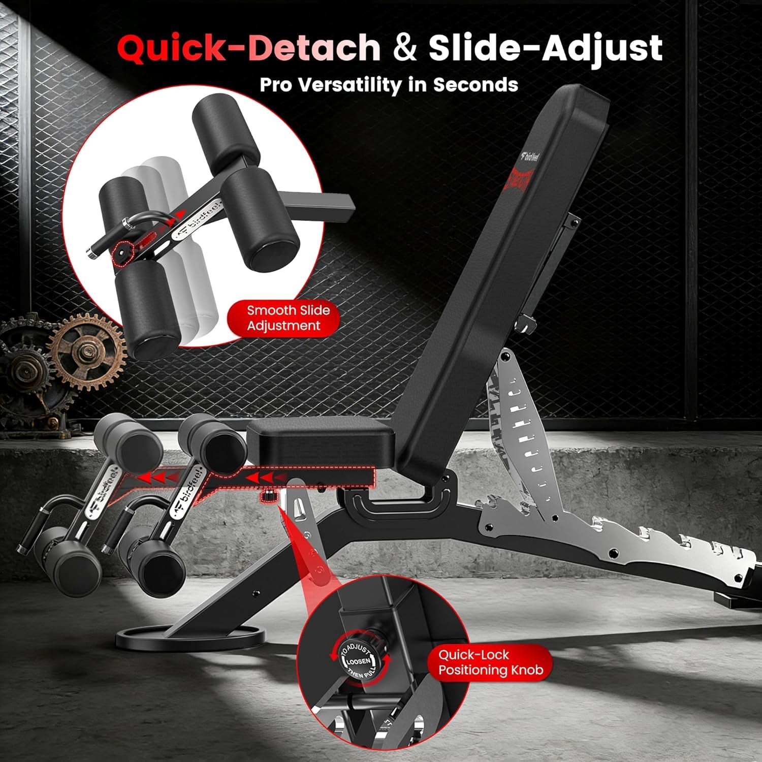 Commercial Adjustable Weight Bench, 1800LBS Heavy Duty Workout Bench for Home Gym Strength Training, Removable Leg Holder for Flat/Incline/Decline Sit up & Full Body Workout