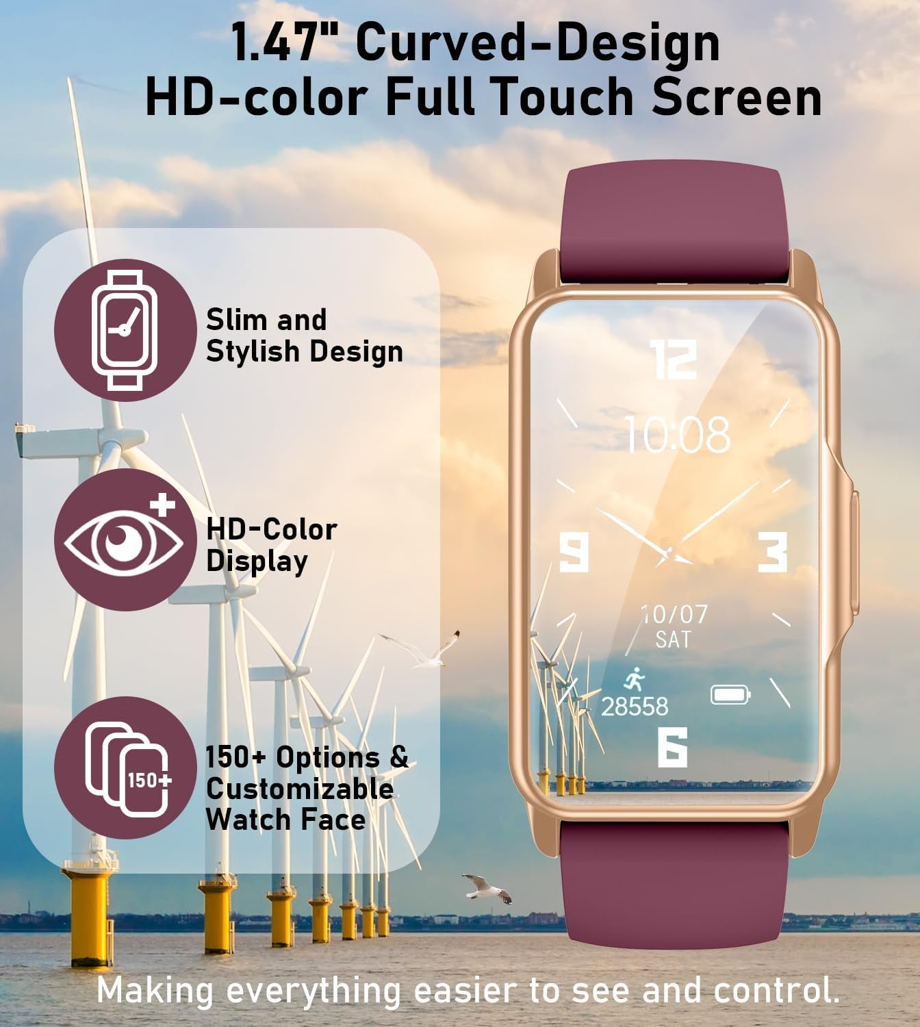Smart Watch Health Fitness Tracker with 24/7 Heart Rate, Blood Oxygen Blood Pressure Sleep Monitor, 115 Sports Modes, Step Calorie Counter Pedometer IP68 Waterproof for Android and Iphone Women Men