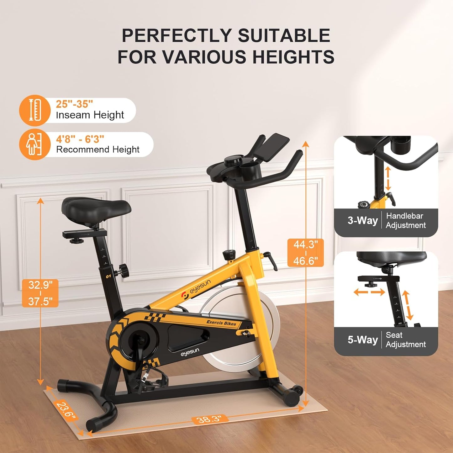 Exercise Bikes for Home,Indoor Cycling Bike with Adjustable Friction,Brake Pad Resistance Silent Belt Drive,330Lbs Weight Capacity &Upgraded Version Seat for Home Cardio&Weight Loss