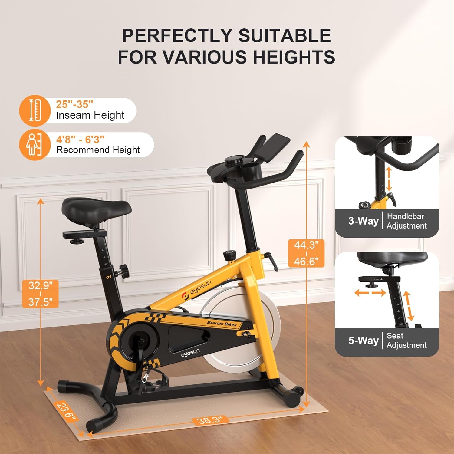 Exercise Bikes for Home,Indoor Cycling Bike with Adjustable Friction,Brake Pad Resistance Silent Belt Drive,330Lbs Weight Capacity &Upgraded Version Seat for Home Cardio&Weight Loss