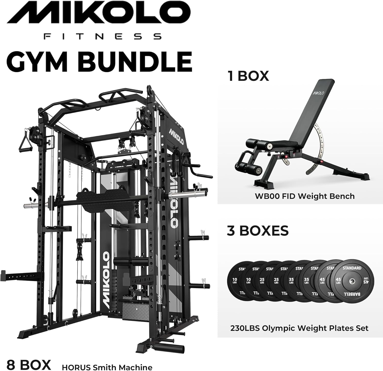 Smith Machine with Weight Stack, Power Cage Home Gym System with LAT Pulldown & Cable Crossover, Multi-Functional Trainer with Dual Pulley System, Includes 10+ Free Attachments