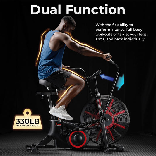 Premium Smart Cross-Training Fan Bike, Air Resistance Cardio Machine W/330Lb Capacity for Intensive Home Workout, Customizable Monitor W/Free Sunnyfit App Connection-Sf-B223018