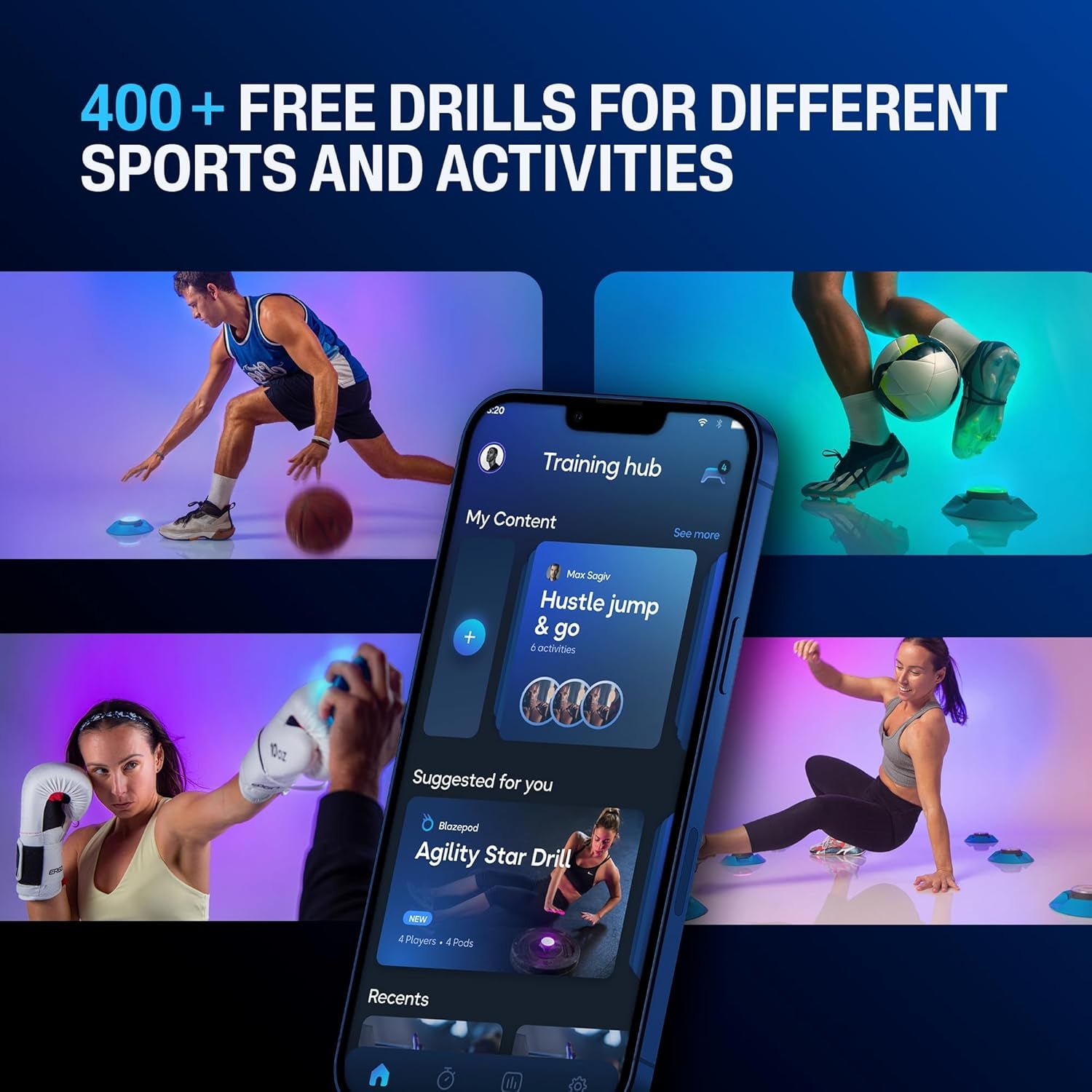 Reaction Training Smart Pods for Speed, Agility & Cognitive Drills - Starter Bundle - App Access Included (4 Pods + 4 X Pod Bases, Functional Adaptors, Suction Cups, Straps)