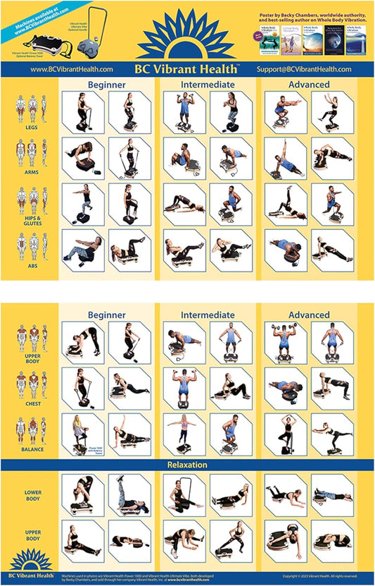 Full Body Vibration Poster Whole Body Vibration Plate Exercise Chart Workout Poster for Vibration Plate Exercise Machine 36"X24"