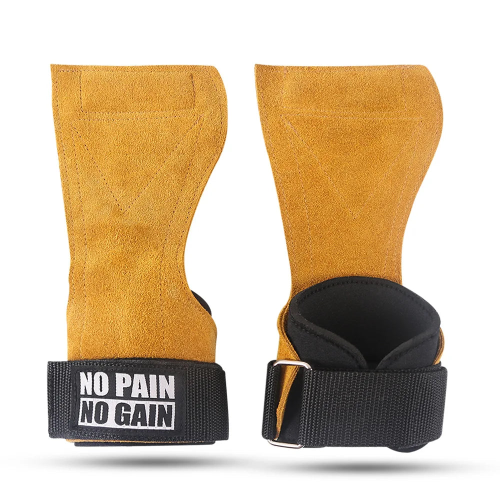 Gym Grips for Men Women Cowhide Palm Guards Weightlifting Fitness Workout Gloves Grips with Wrist Wraps Training Equipment