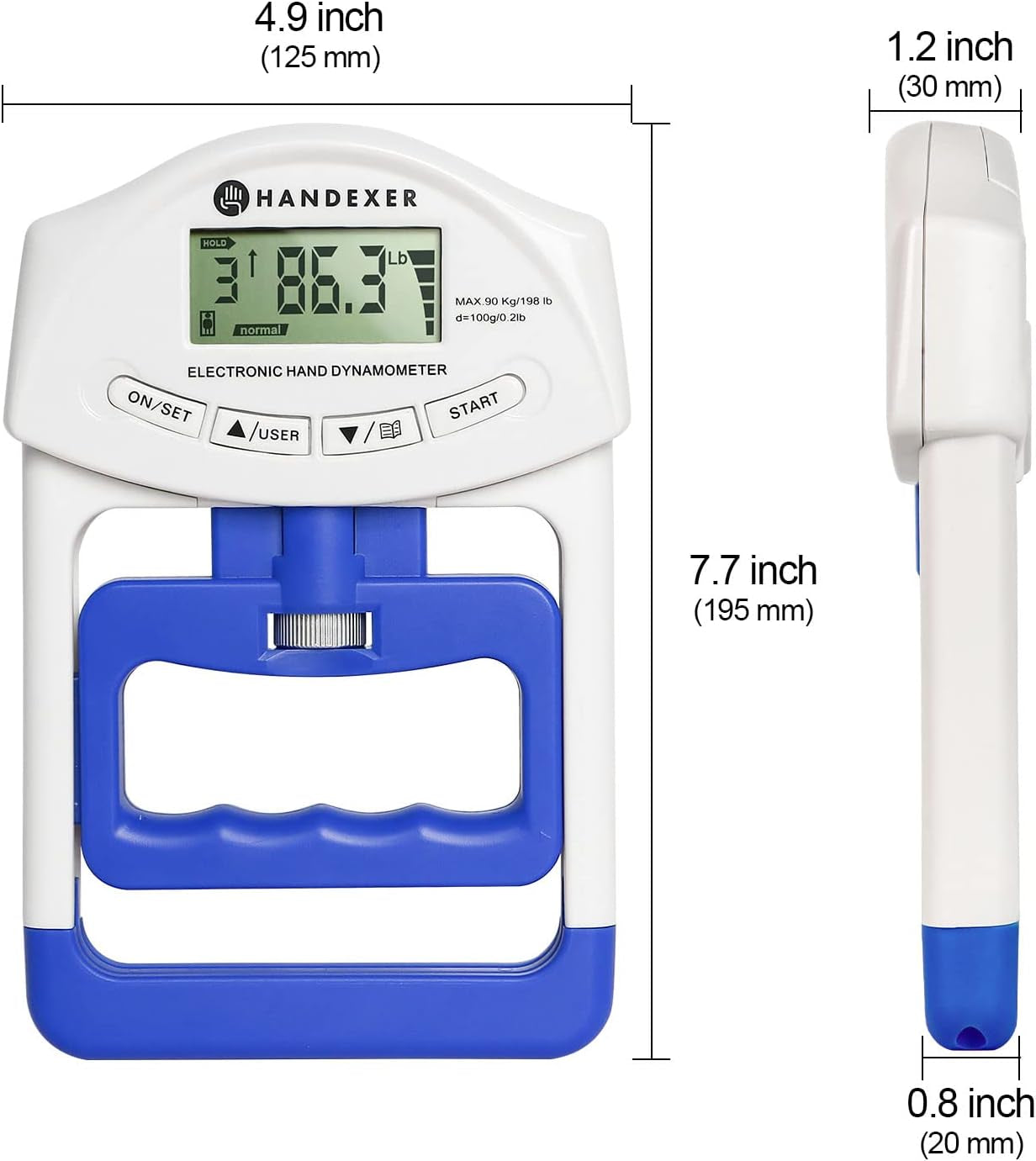 Grip Strength Tester 265Lb/120Kg, Digital Hand Dynamometer FDA Registered with Backlit LCD for Grip Strength Testing and Training