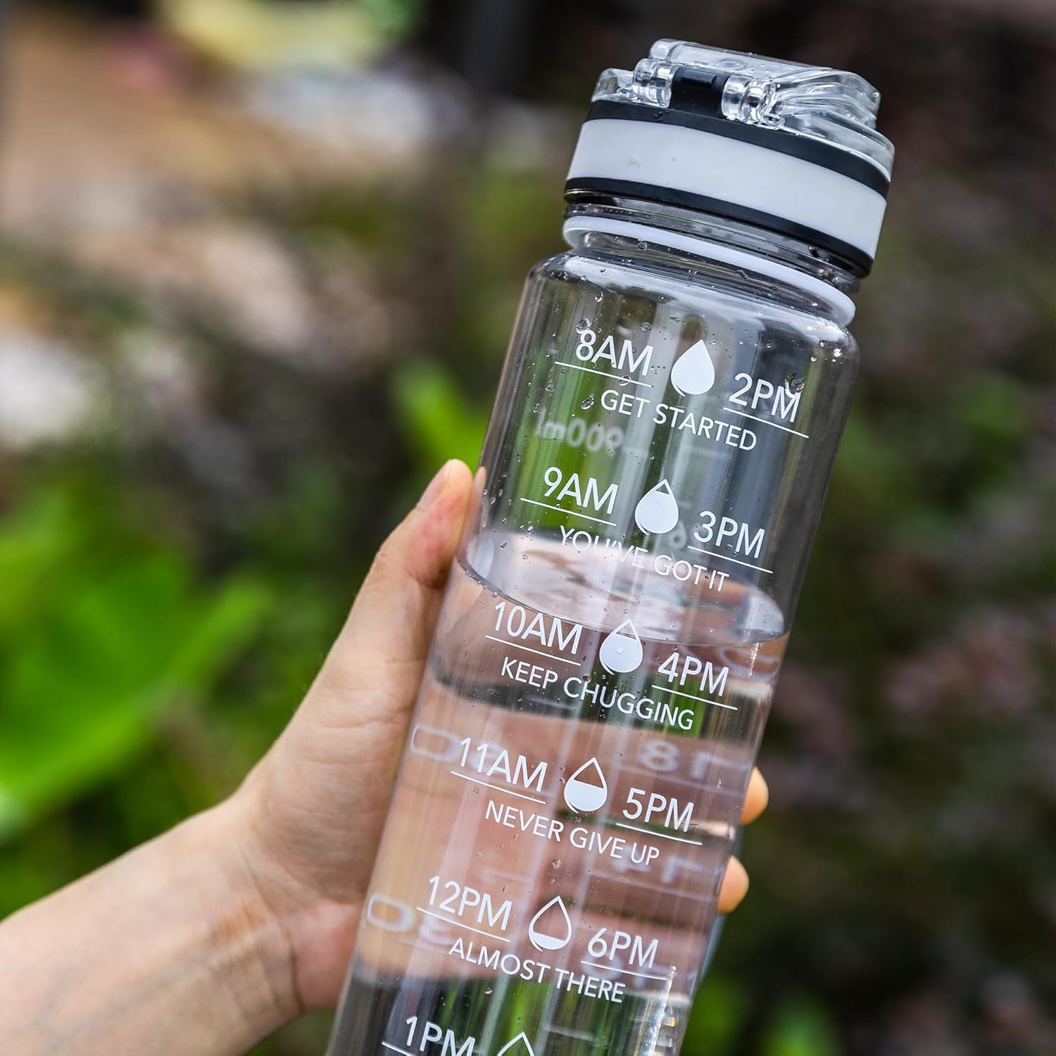 Water Bottle, 32Oz Motivational Sports Water Bottle with Time Marker - Times to Drink - Tritan, BPA Free, Wide Mouth Leakproof, Clear (1 Bottle)