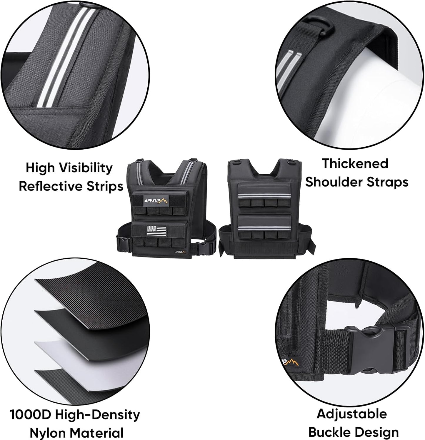 Adjustable Weighted Vest Men 20Lbs/30Lbs/40Lbs Weights with Reflective Stripe, Weight Vest Woman Workout Vest for Strength Training Running Walking