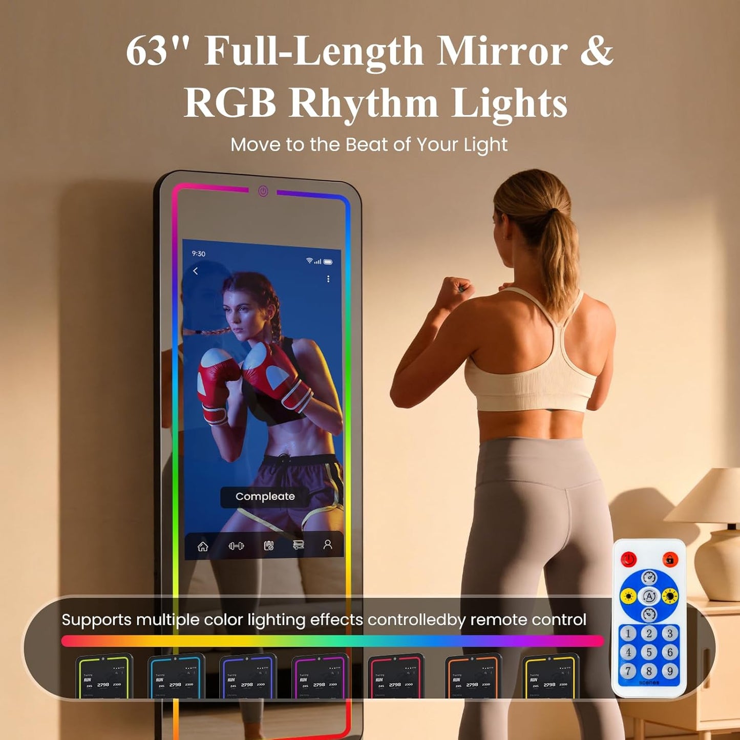 Smart Fitness Mirror for Home Gym Workout, 32" Touchscreen & Open System, No Subscription Fees, Support Fitness Apps, Wall Mount & Free Standing, Can Be Used with Home Workout Equipment