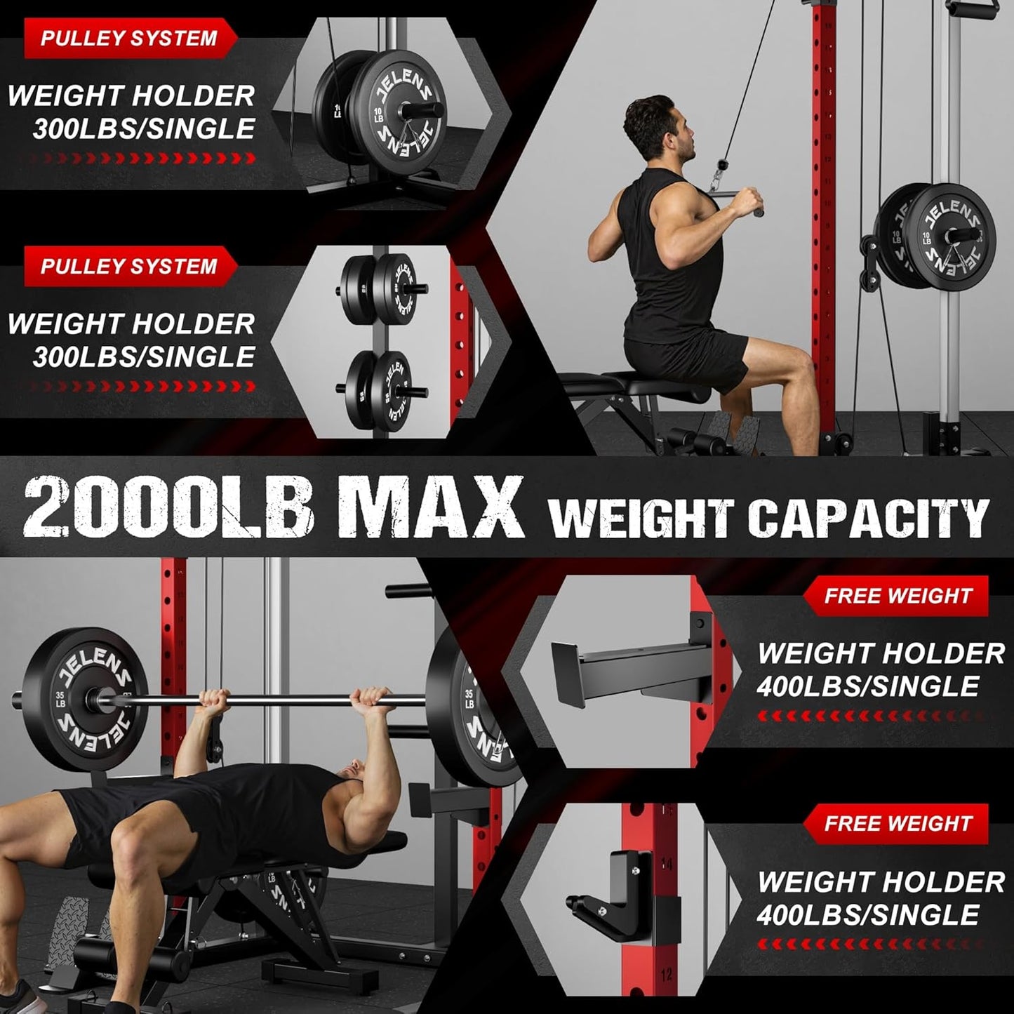 C21 Power Cage with Independent Dual Pulley System, 6-In-1 Multi-Functional Squat Rack for Home Gym, 2000LBS Full Body Workout Power Rack