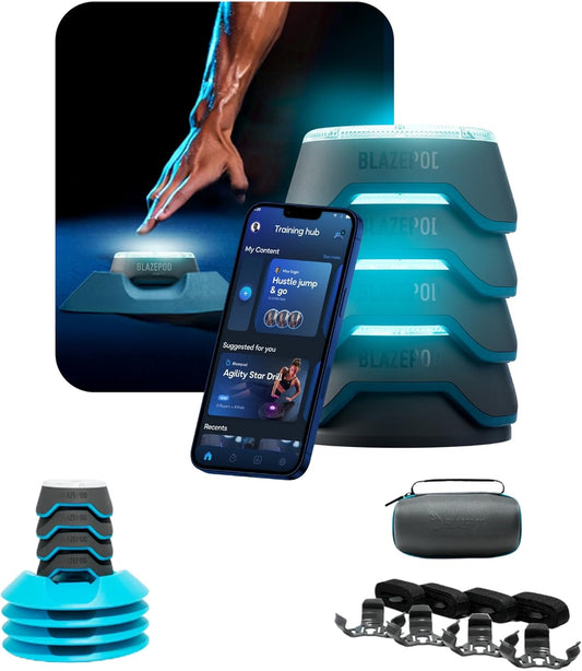 Reaction Training Smart Pods for Speed, Agility & Cognitive Drills - Starter Bundle - App Access Included (4 Pods + 4 X Pod Bases, Functional Adaptors, Suction Cups, Straps)