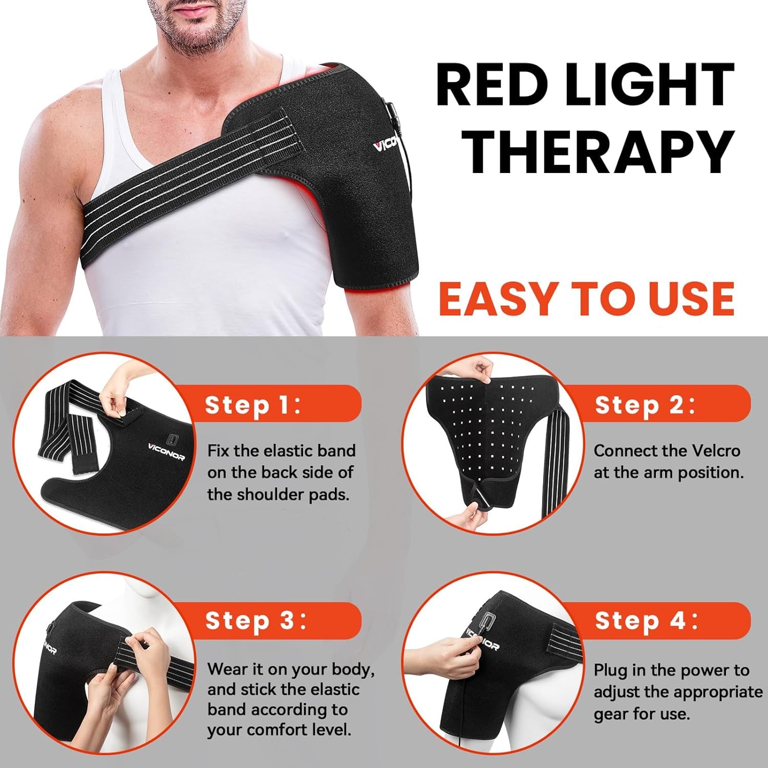 Red Light Therapy for Shoulder Pain Relief, Infrared Light Therapy for Body, Improve Joint Muscle, 660Nm & 850Nm Red Light Shoulder Wrap, Black1