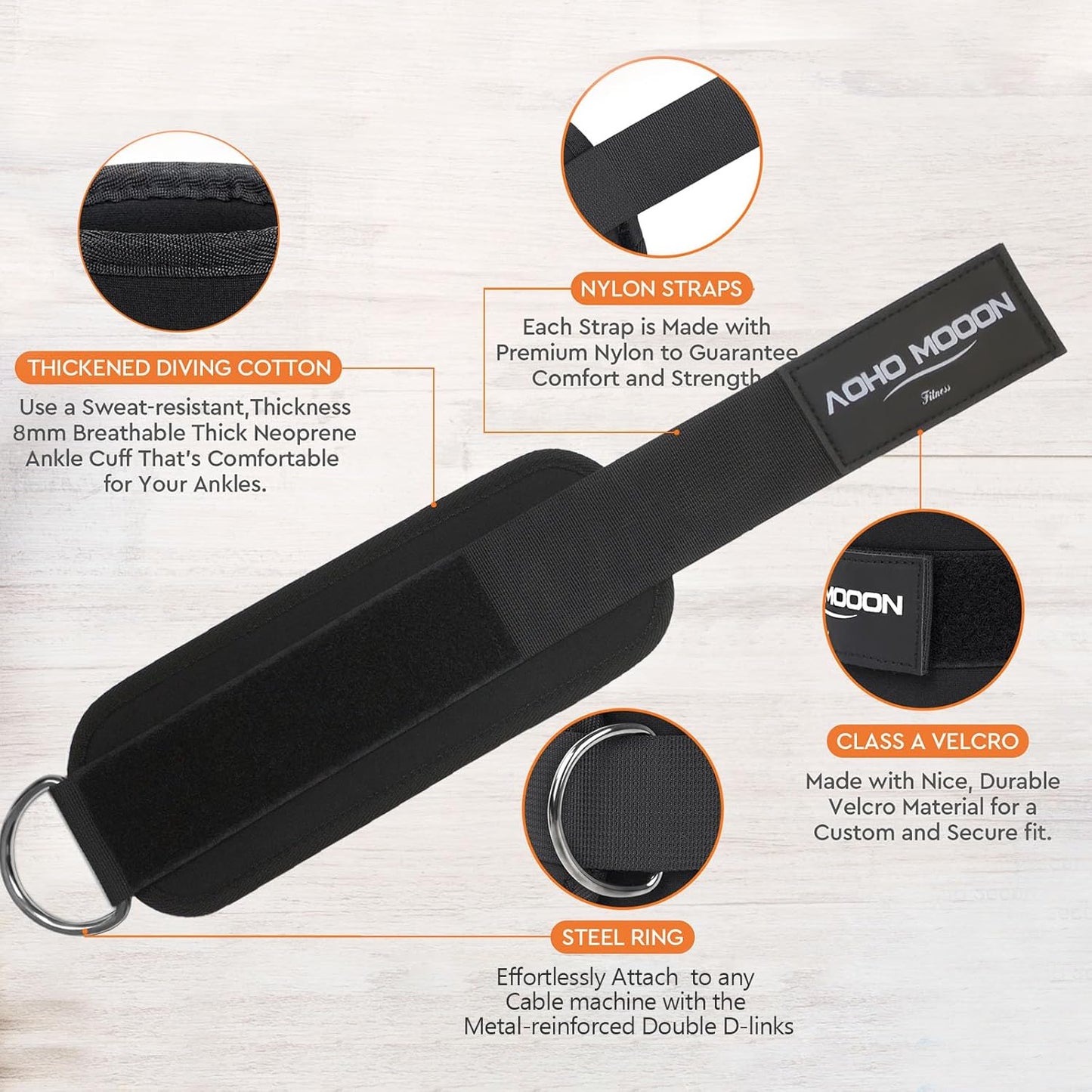 Velcro Comfortable Adjustable Padded Ankle Wrist Cuffs Neoprene Padded Straps D-Ring Glute Kickback for Cable Machine, Ideal for Glutes Exercises