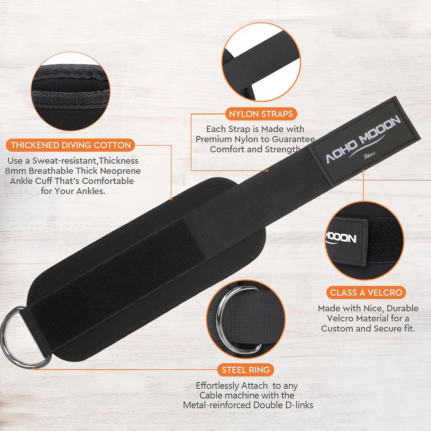 Velcro Comfortable Adjustable Padded Ankle Wrist Cuffs Neoprene Padded Straps D-Ring Glute Kickback for Cable Machine, Ideal for Glutes Exercises