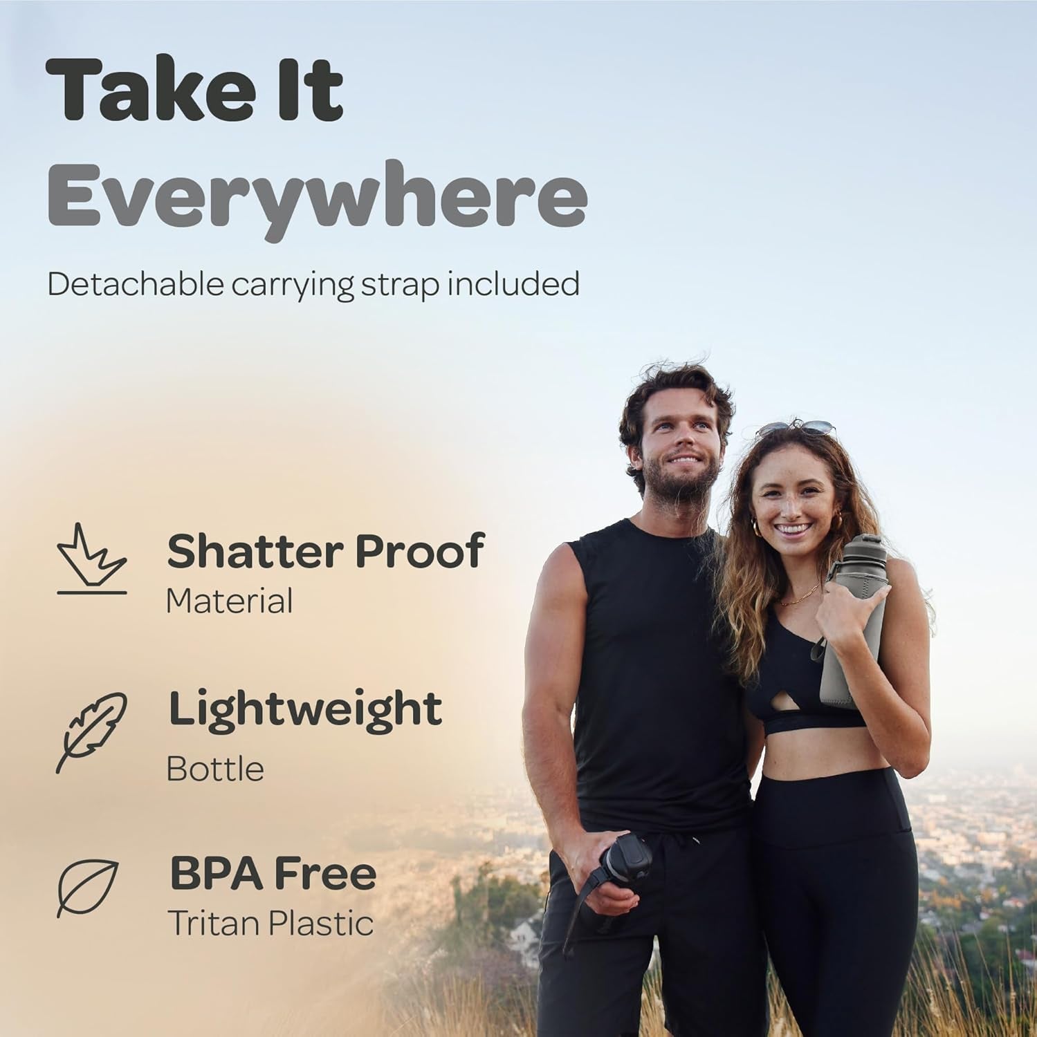 Water Bottle with Time Marker -Large BPA Free Water Bottle & No Sweat Sleeve -Leak Proof Gym Bottle with Times to Drink - Ideal for Fitness Sports & Outdoors