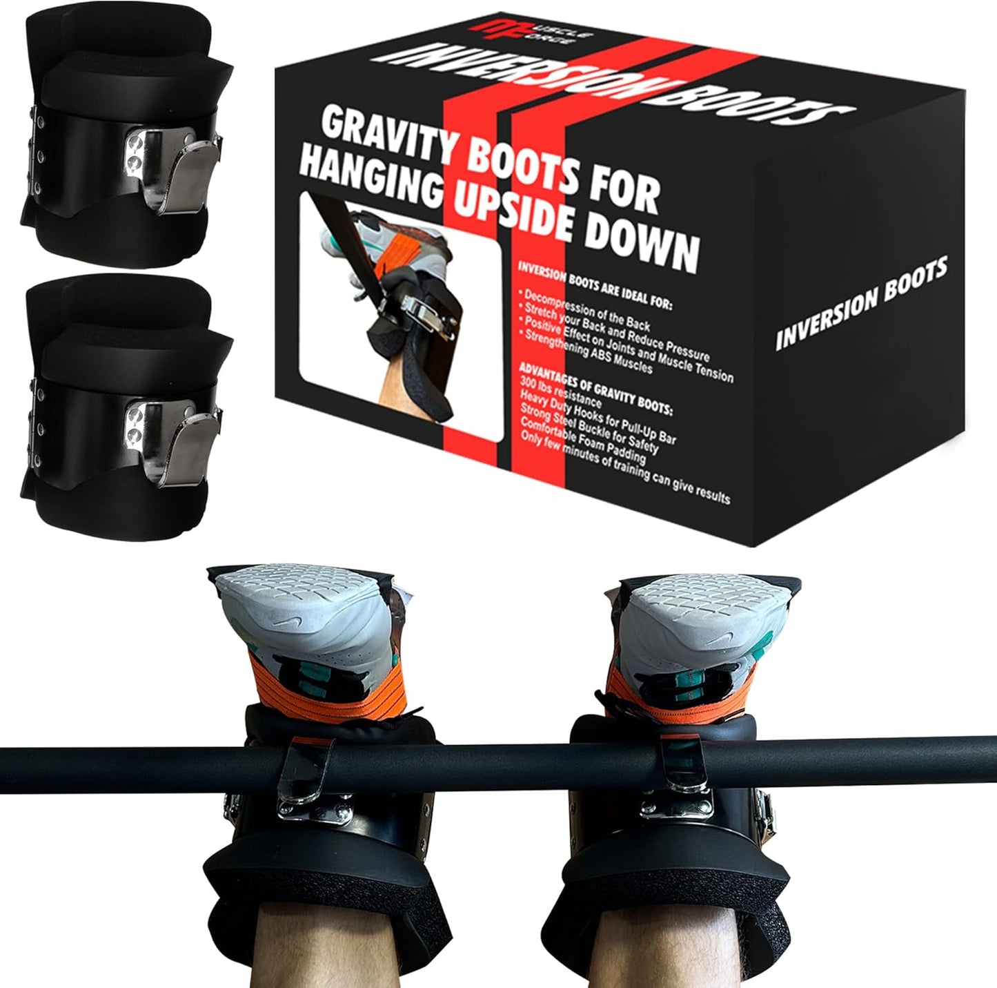 Transform Your Workout with MuscleForge Inversion Boots – Ultimate Back Pain Relief and Core Strengthening with Safety Lock and Comfort Padding