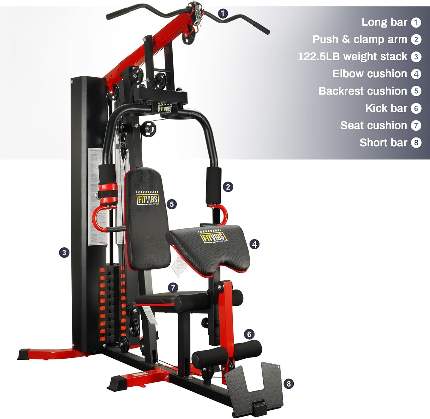 Home Gym Equipment, Multifunctional Full Body Workout Weight Machine Station with Weight Stack, All in One Exercise Equipment with Pulley System & Seated Rowing for Home Gym Strength Training