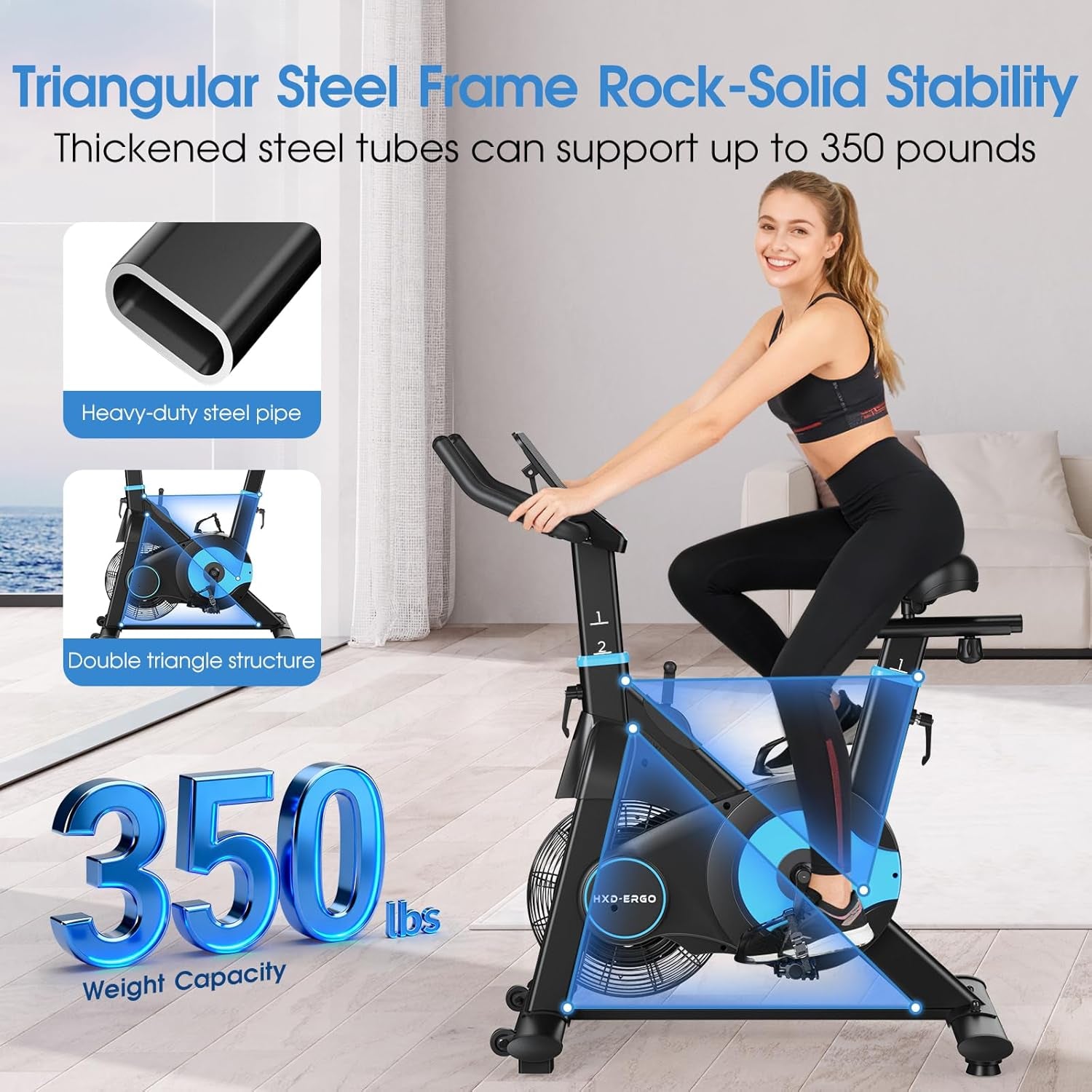Exercise Bike, Magnetic & Air Resistance Indoor Bike, Stationary Bike for Home with Silent Belt Drive, Adjustable Resistance, App Compatible Cycling Bike with LCD Monitor, 350Lbs Capacity Workout Bike