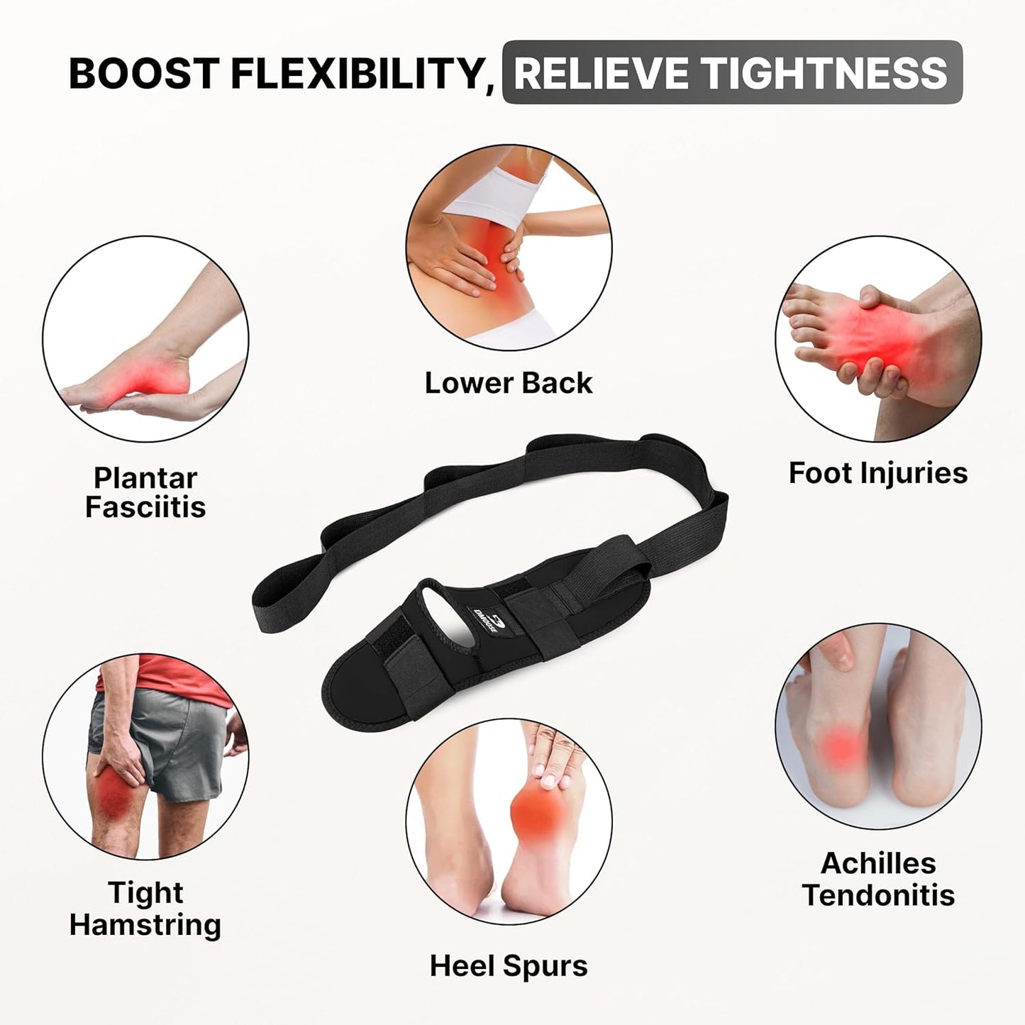Foot & Calf Stretcher with Adjustable Padded Stretching Strap for Plantar Fasciitis, Hamstring, Heel Spurs and Achilles Tendonitis Relief - Yoga Leg Stretch Strap for Flexibility