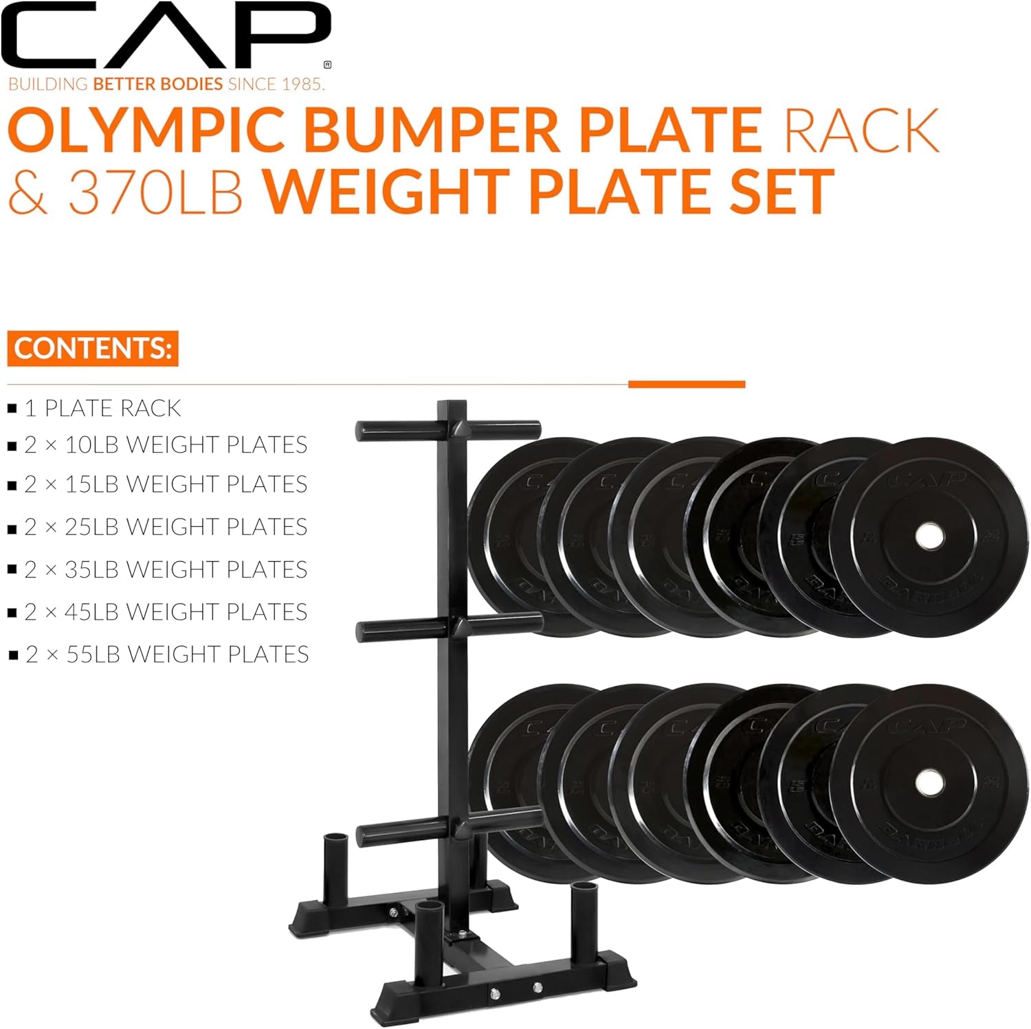 CAP 2-Inch Olympic Bumper Plate Weight Set | 100-370 Lbs | Multiple Colors | Storage Rack Optional