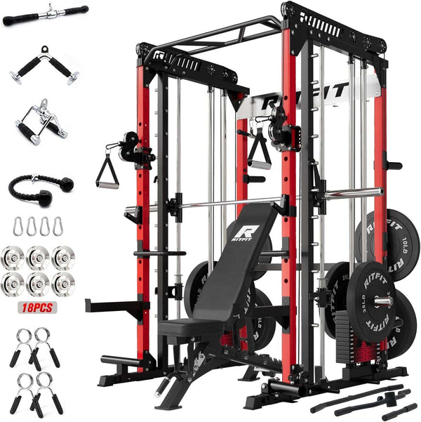M1 Pro Smith Machine Package, All-In-One Power Cage with Weight Stack Set, Includes LAT Pulldown & Cable Crossover System for Home Gym