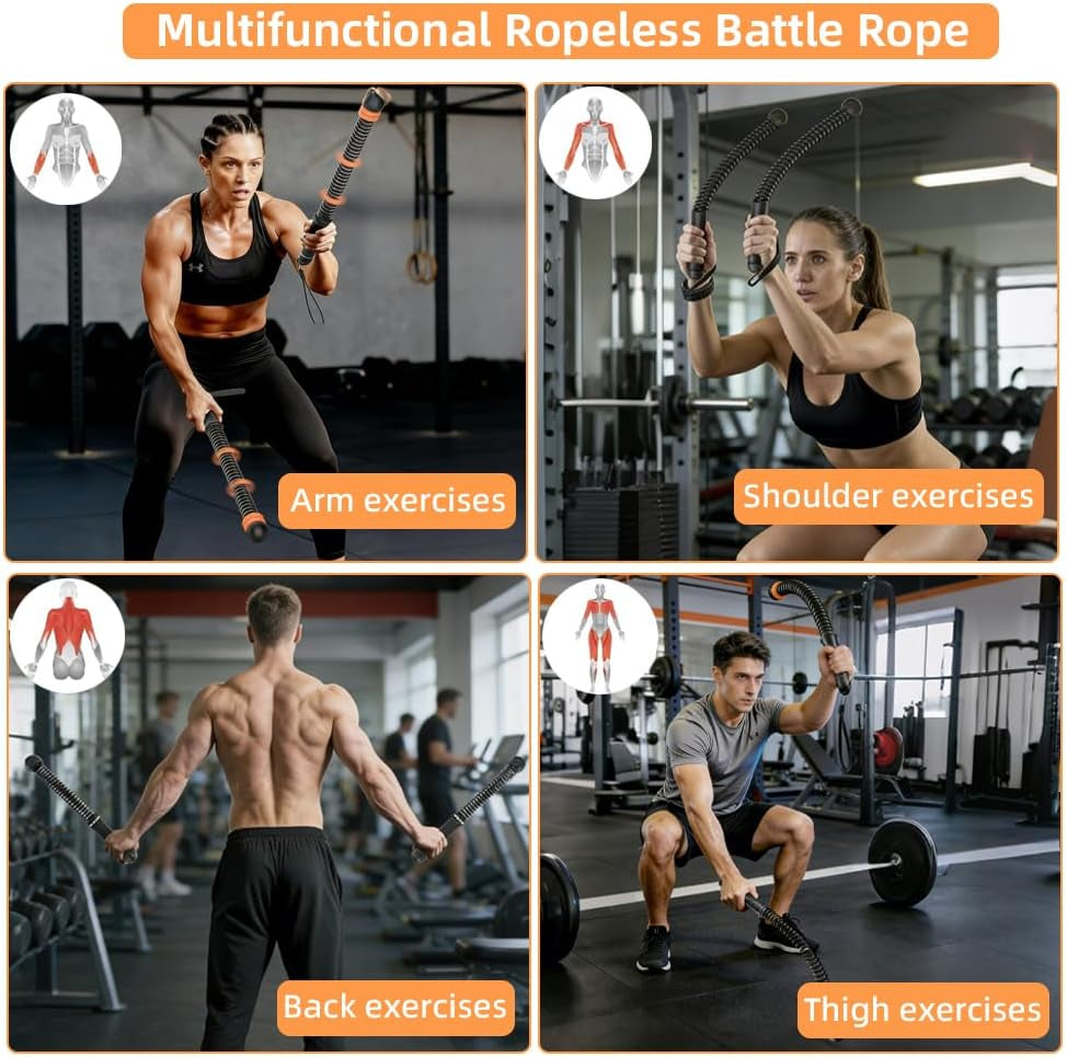 Cordless Battle Ropes - Adjustable Cordless Training Rope with Wrist Wraps, Heavy Duty Battle Ropes for Home Gym HIIT & Full Body Strength Training Men Women