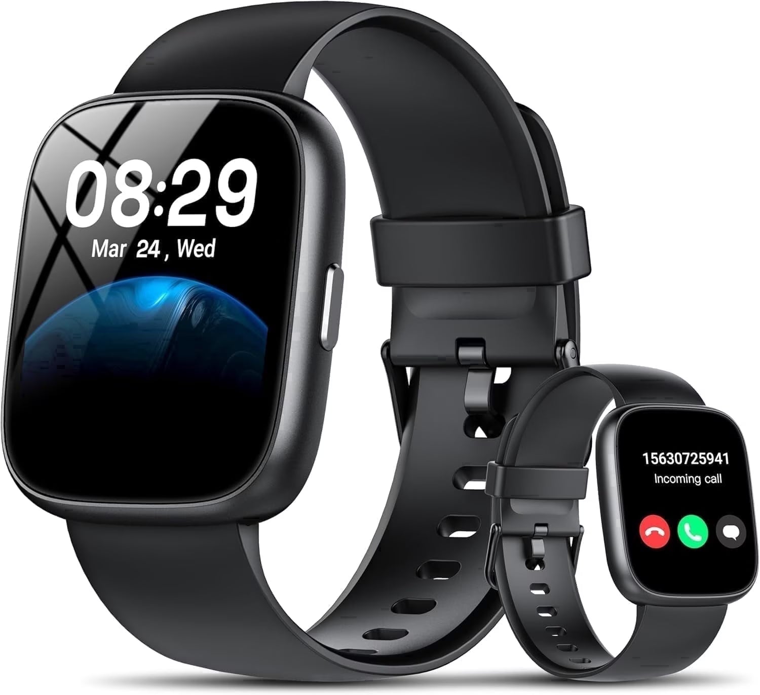 Smart Watch with Alexa Built‑In, 1.83” HD Display, Bluetooth Call, Fitness Tracker with 120+ Sports Modes, IP68 Waterproof Activity Watch for Android & iPhone – Black