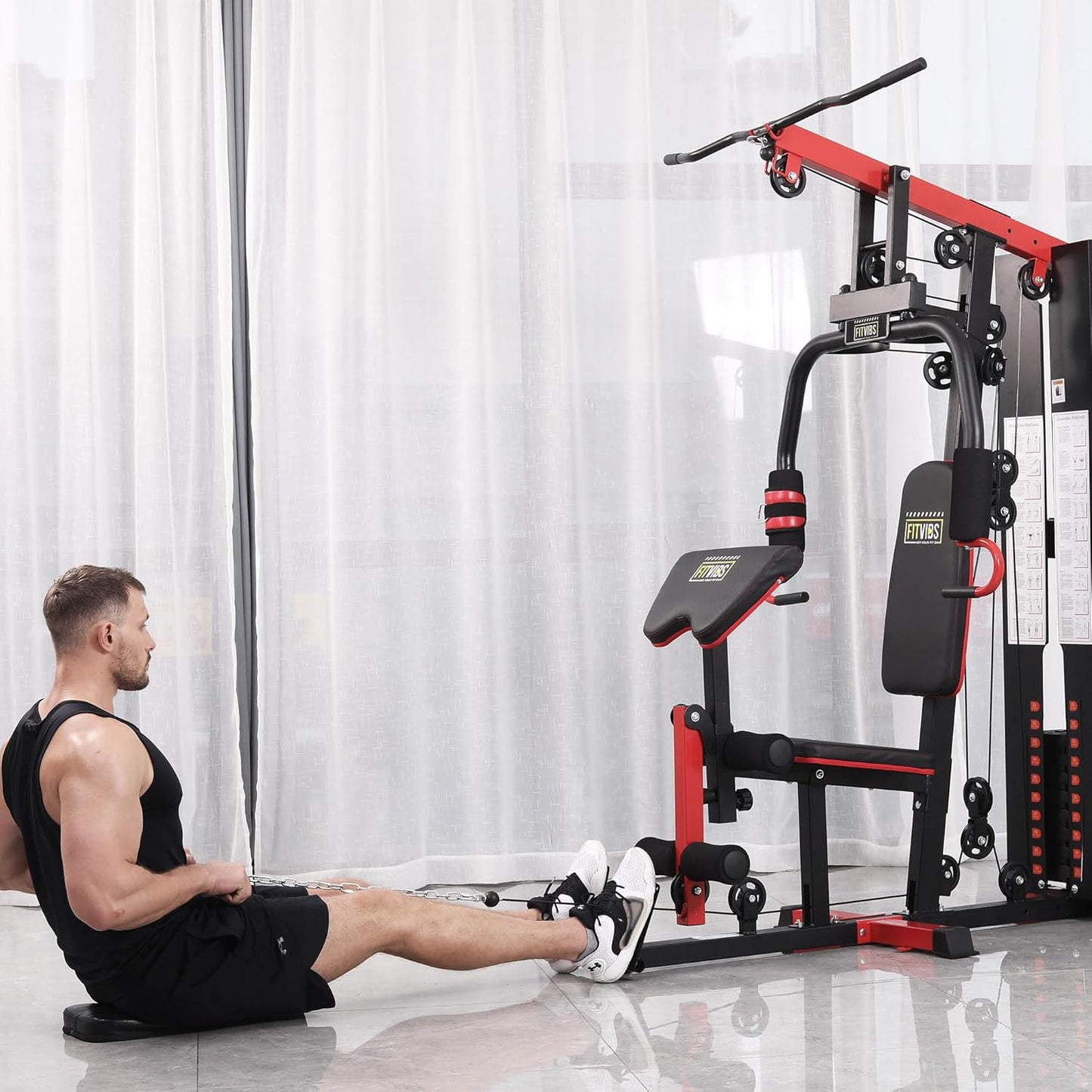 Home Gym Equipment, Multifunctional Full Body Workout Weight Machine Station with Weight Stack, All in One Exercise Equipment with Pulley System & Seated Rowing for Home Gym Strength Training