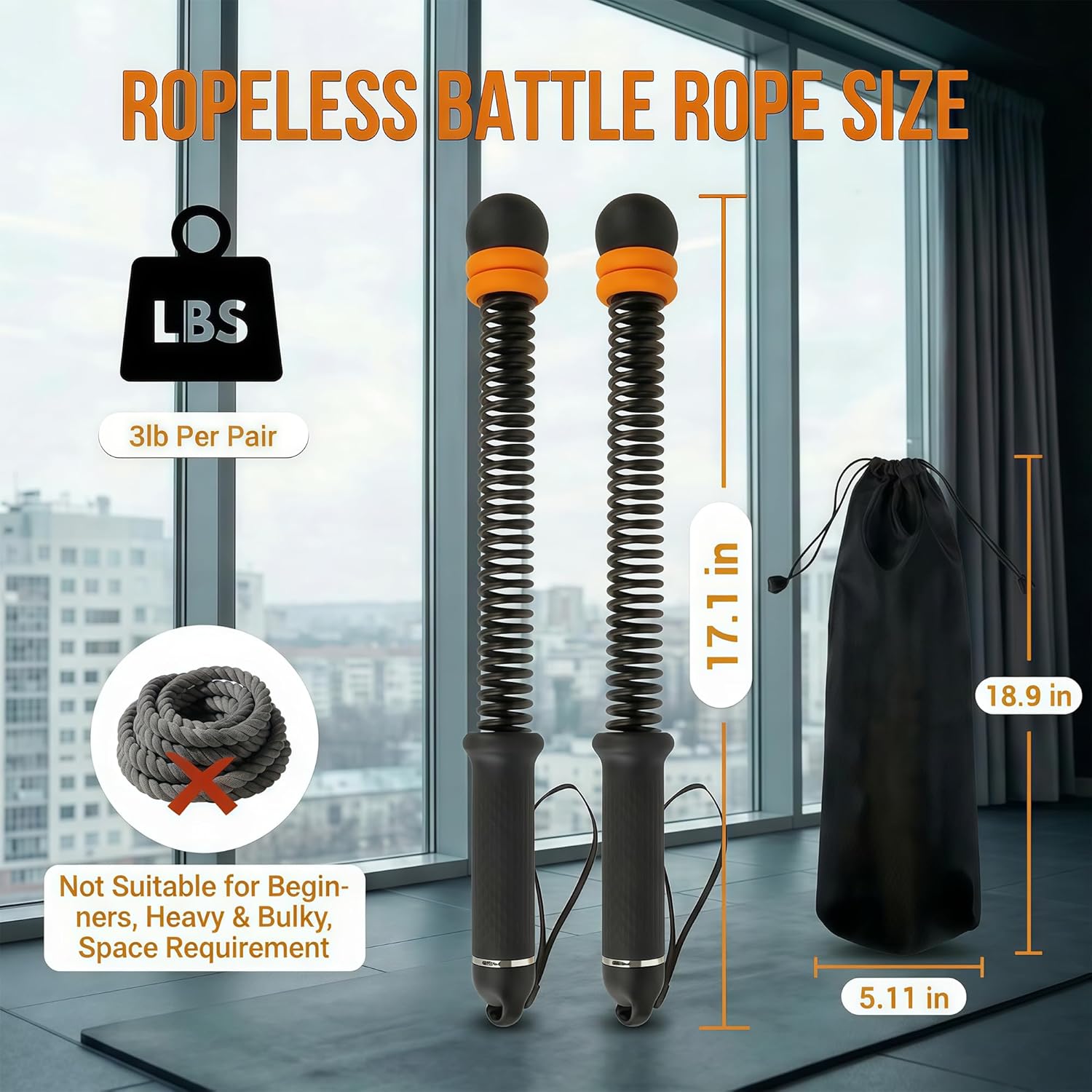 Cordless Weighted Battle Ropes (1 Pair) – Portable Ropeless Battle Rope Set for Home Workouts