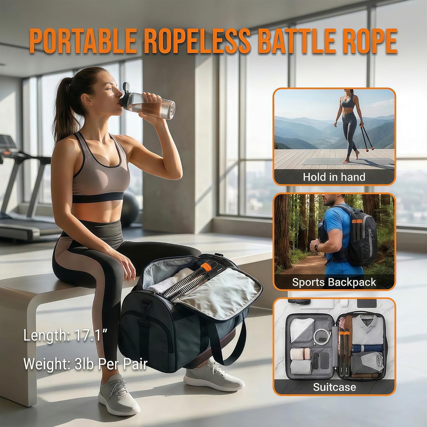 Cordless Weighted Battle Ropes (1 Pair) – Portable Ropeless Battle Rope Set for Home Workouts