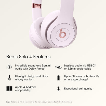 Solo 4 Wireless On-Ear Bluetooth Headphones - Up to 50 Hours Battery Life, Ultra-Lightweight Comfort, Enhanced Sound Quality, Compatible with Apple and Android - Cloud Pink