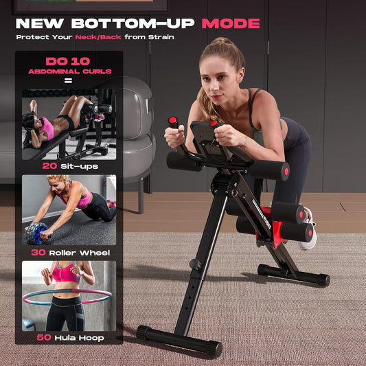 AW1 Ab Workout Machine, Ab Crunch Machine Ab Workout Equipment Foldable for Home Gym, Bottom-Up Abdominal Trainer for Core Waist Workout and Body Shaping with Adjustable Heights and Angles, Red